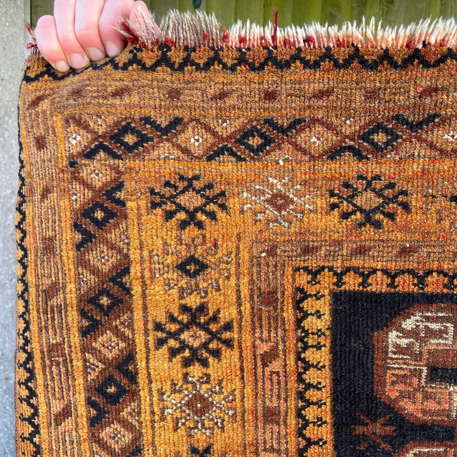 Middle Eastern Wool Rug Hand Knotted Orange Brown Geometric Patter Small Area Carpet Low Pile Hallway Bedroom Living Room photo Textiles
