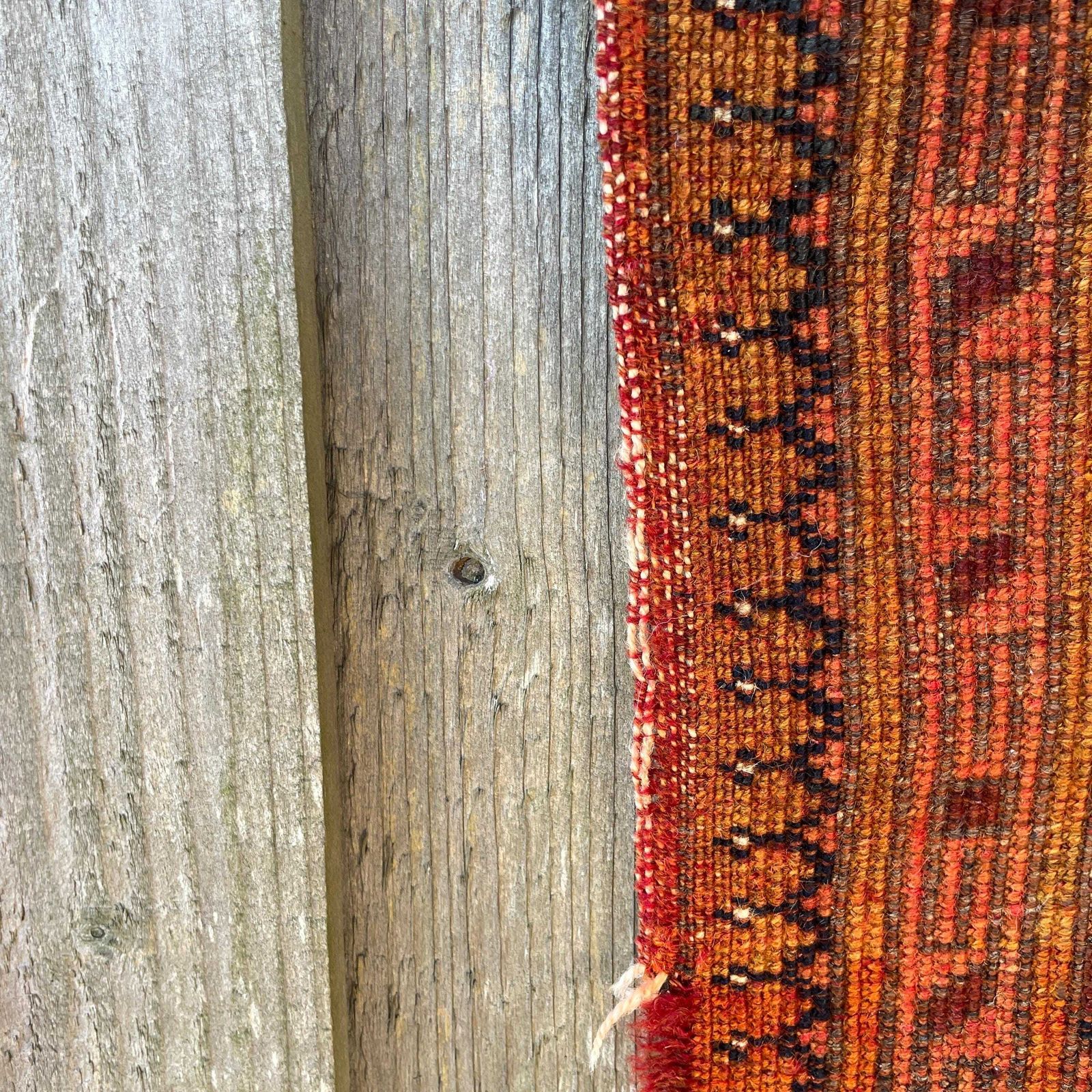 145.0 Middle Eastern Wool Rug Hand Knotted Orange Brown Geometric Patter Small Area Carpet Low Pile Hallway Bedroom Living Room photo