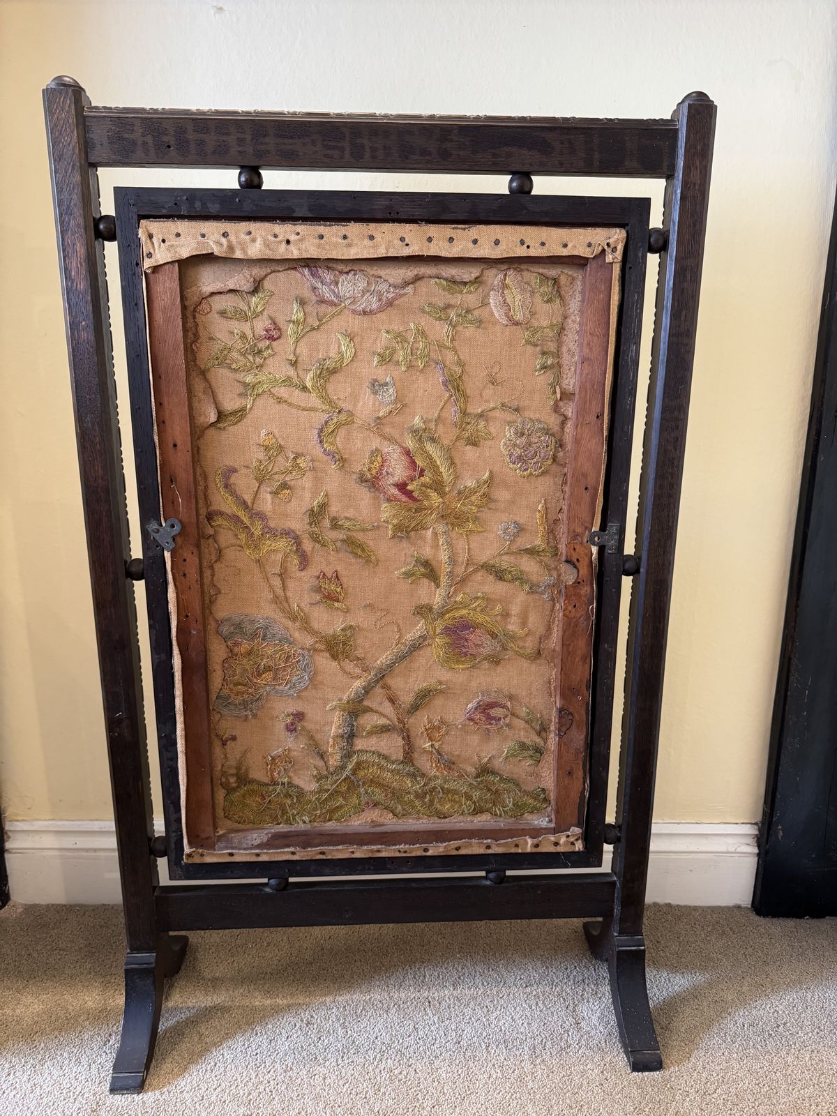 Antique Silk Embroidered Wooden Firescreen photo 350.0
