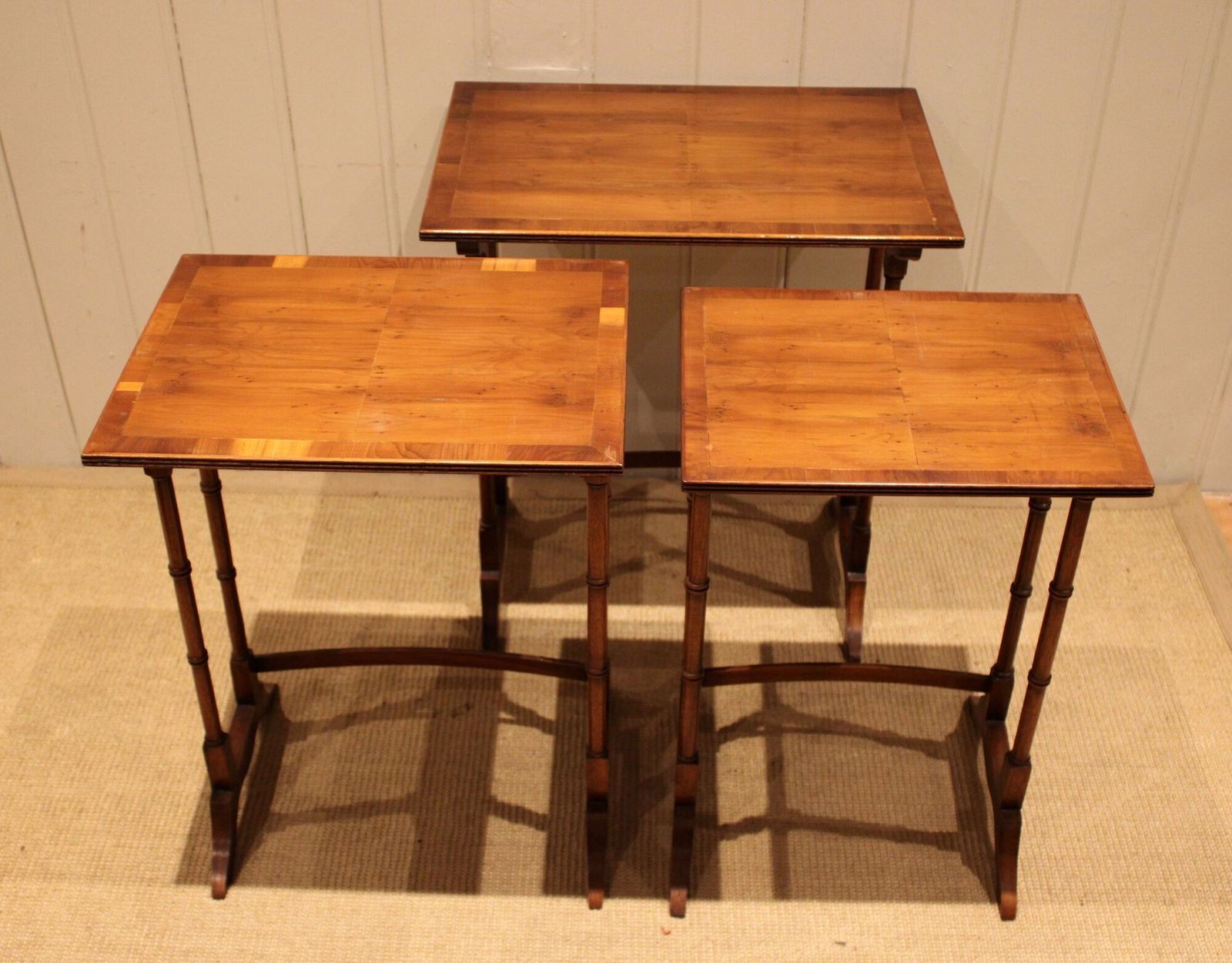 Nest Of Three Yew Wood Tables, 1960s photo for sale