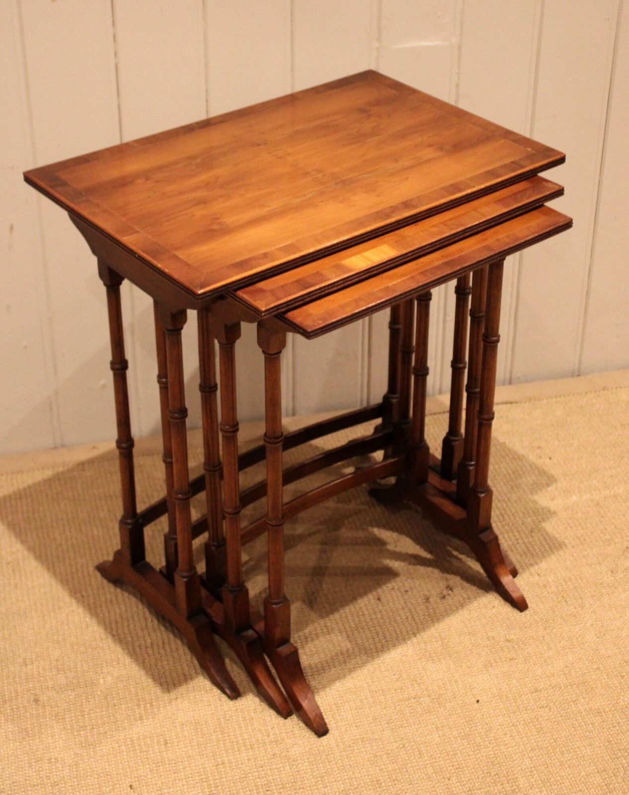 photo furniture Nest Of Three Yew Wood Tables, 1960s