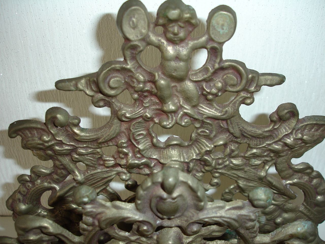 Cherub Letter Rack Brass Baroque French Desk Tidy Metal Pen Holder 2 Inkwells photo vinterior