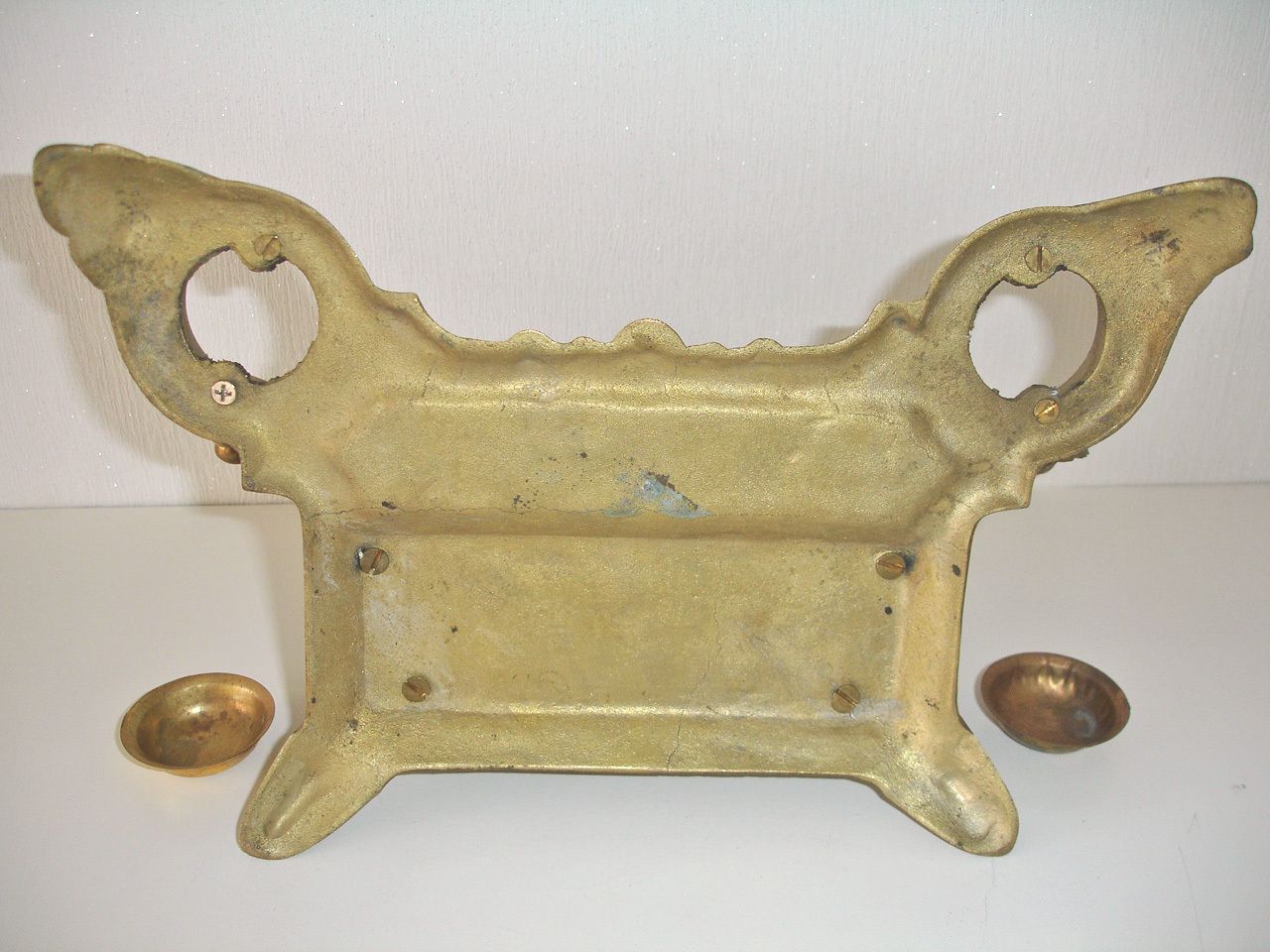 photo furniture Cherub Letter Rack Brass Baroque French Desk Tidy Metal Pen Holder 2 Inkwells