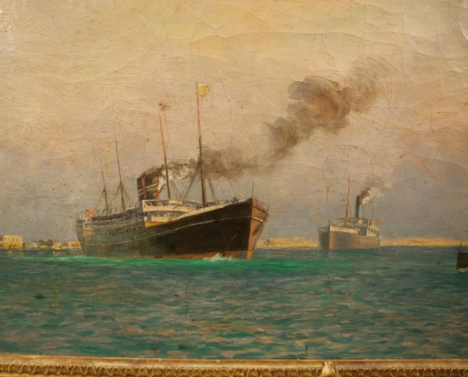 Victorian Sea Scape Oil Painting Harbour Signed D King 1890 photo Art