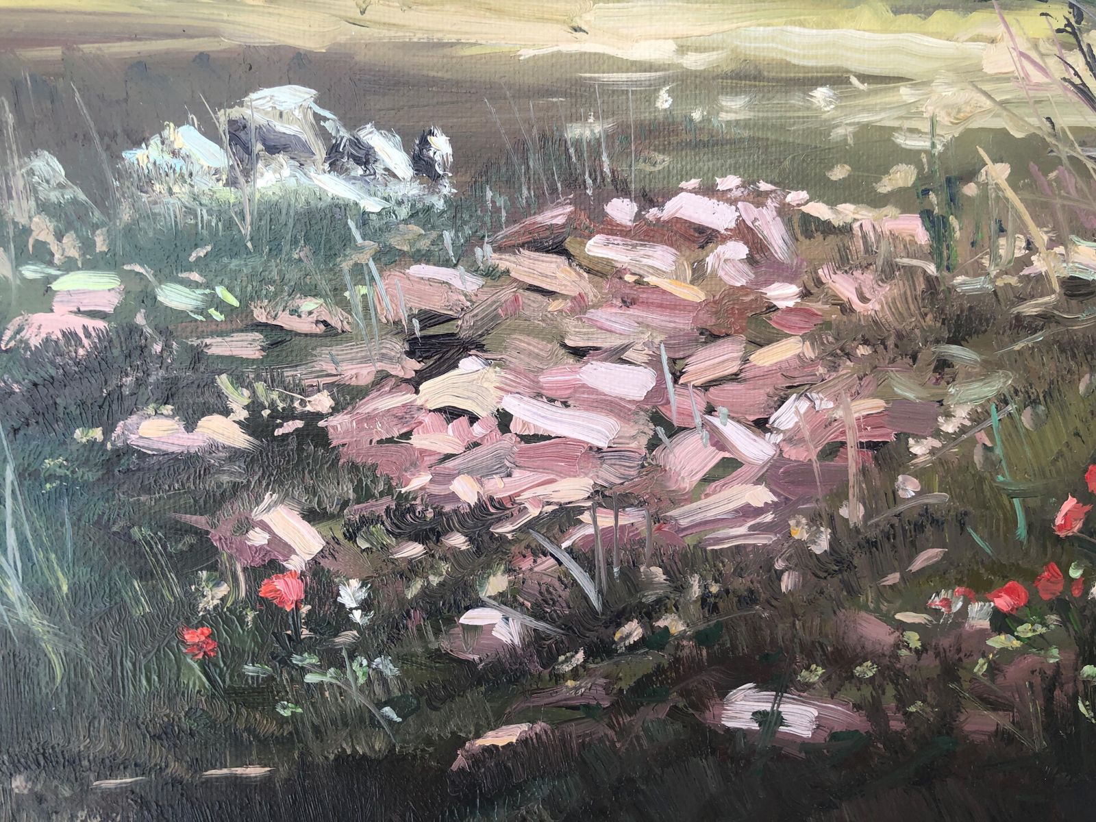 Alberto Biesok Small Mediterranean Countryside Landscape Painting With Wildflowers, Spanish Oil 2020 photo 350.0
