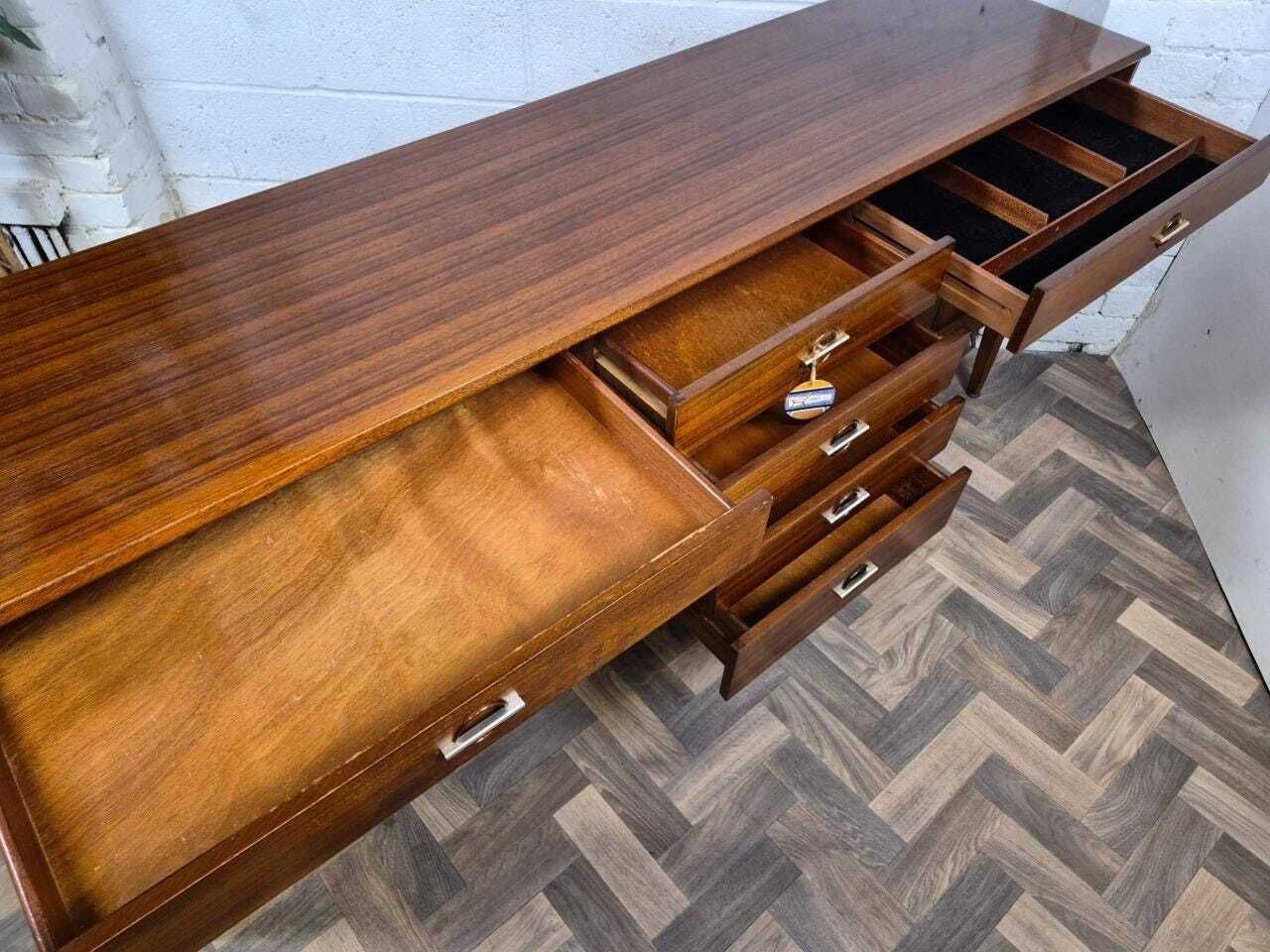 photo for sale Vintage Mid Century Long Teak & Rosewood Sideboard Retro Mcm Scandi Danish