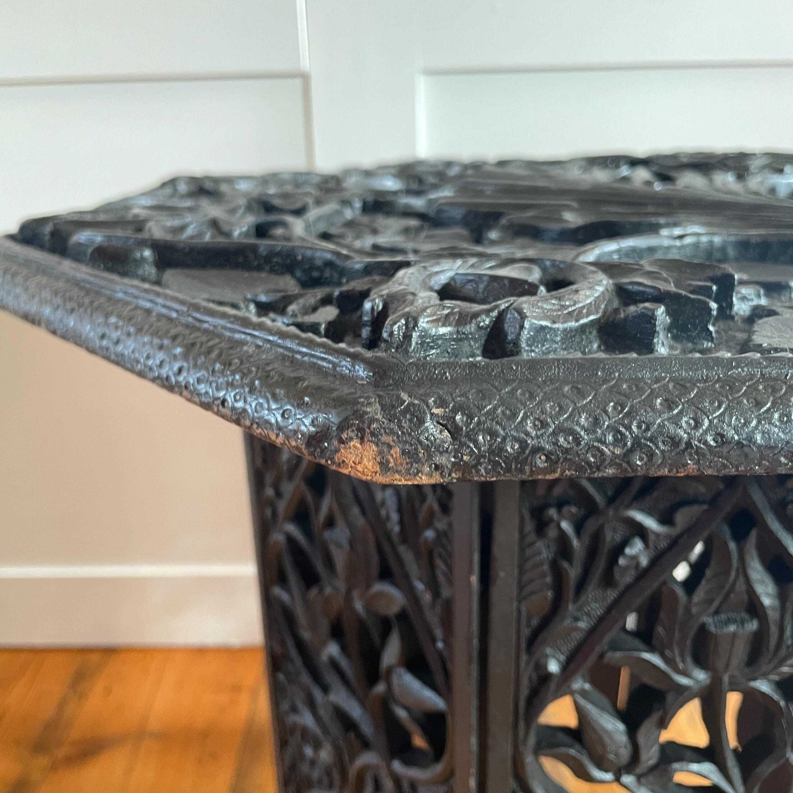 photo buy Anglo Indian Wooden Table Fold Down Campaign Decorative Intricate Patterned Hand Crafted Octogan C.1900 Antique Plant Stand Carved Wood