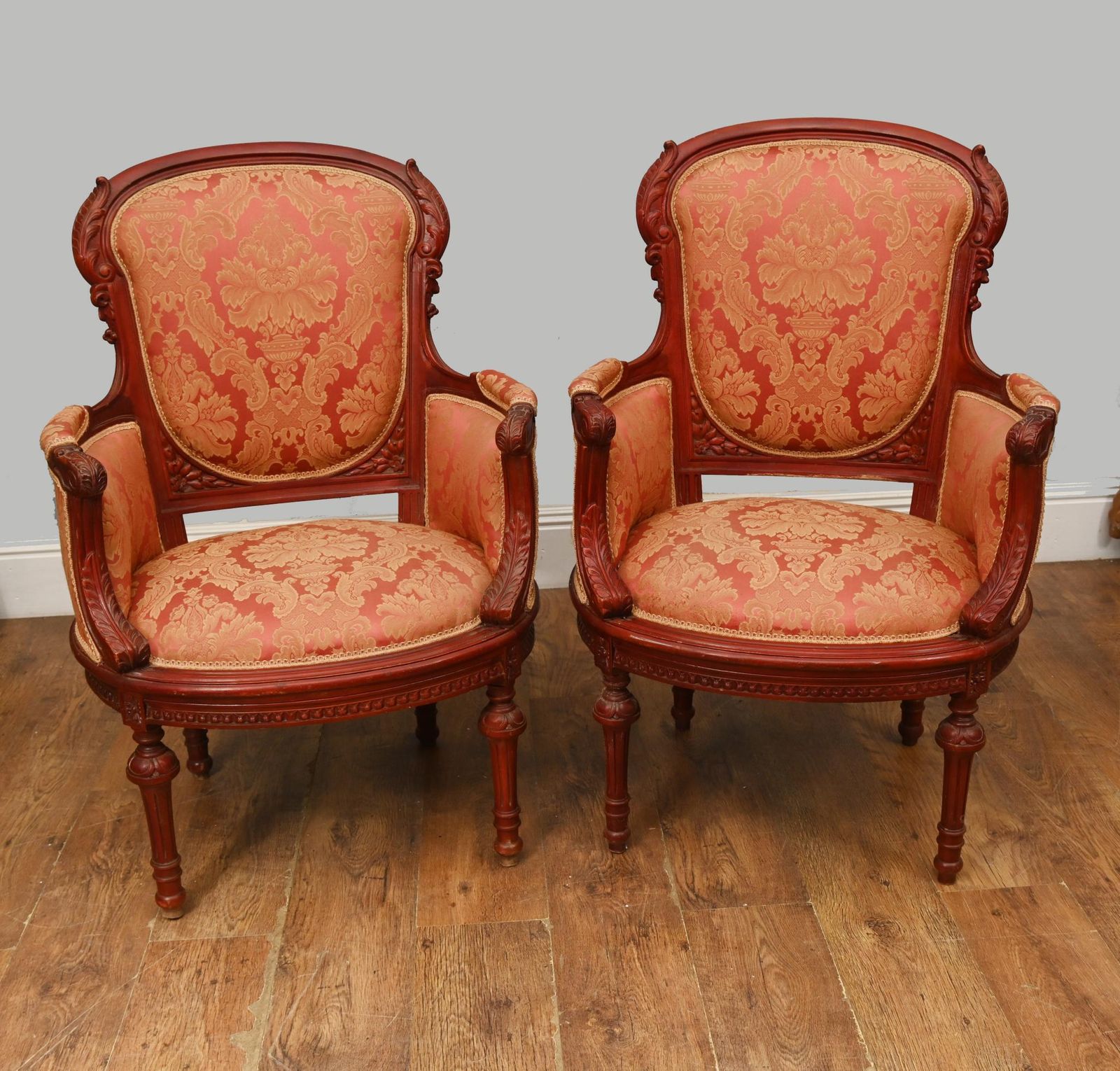 Pair Victorian Arm Chairs Mahogany Seats Chair Sofa