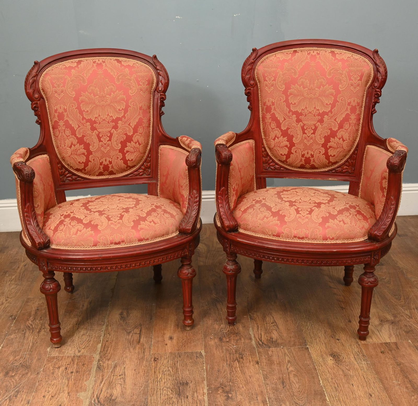 Pair Victorian Arm Chairs Mahogany Seats Chair Sofa photo for sale