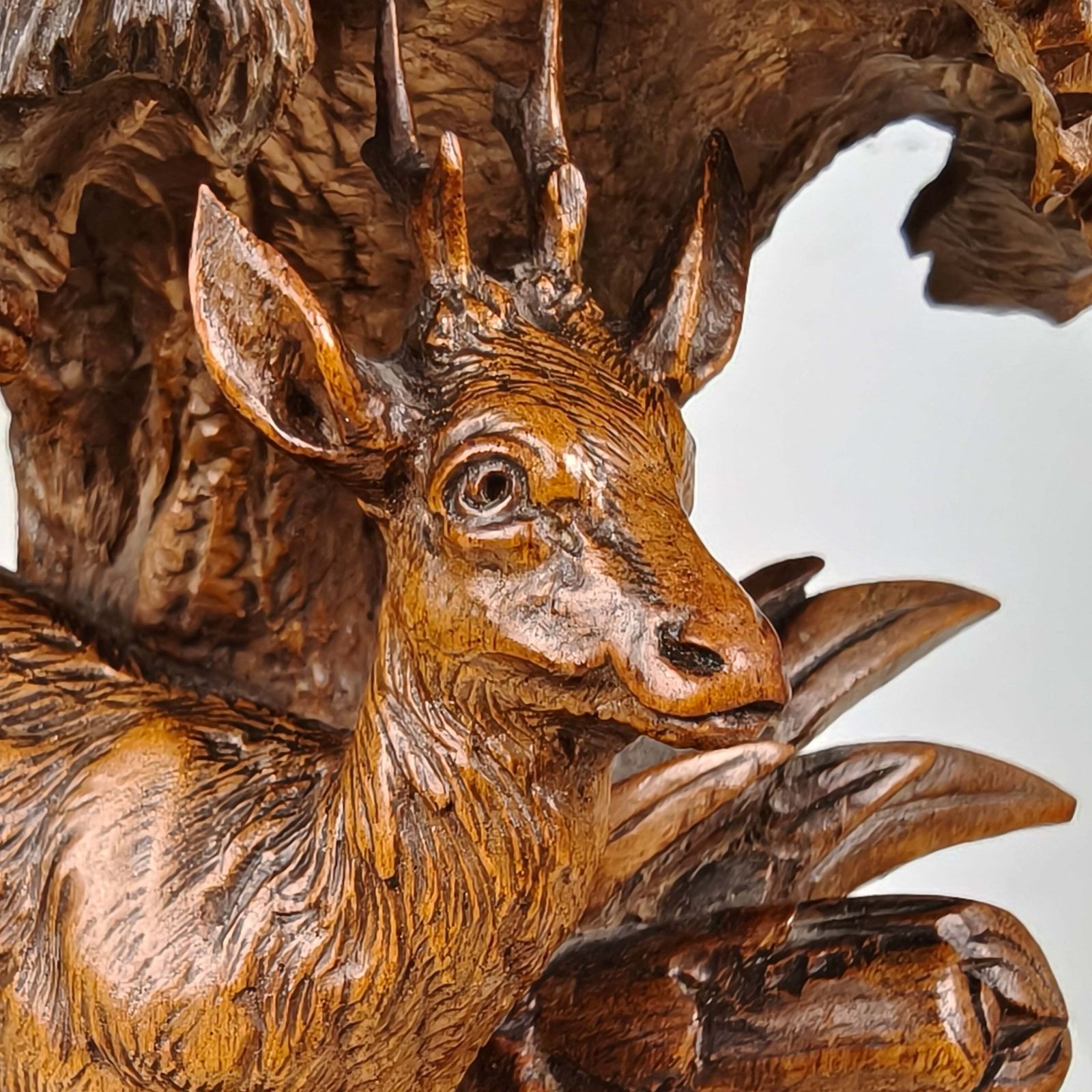 Antique 19th Century Black Forest Hand Carved Deer Sculpture photo furniture