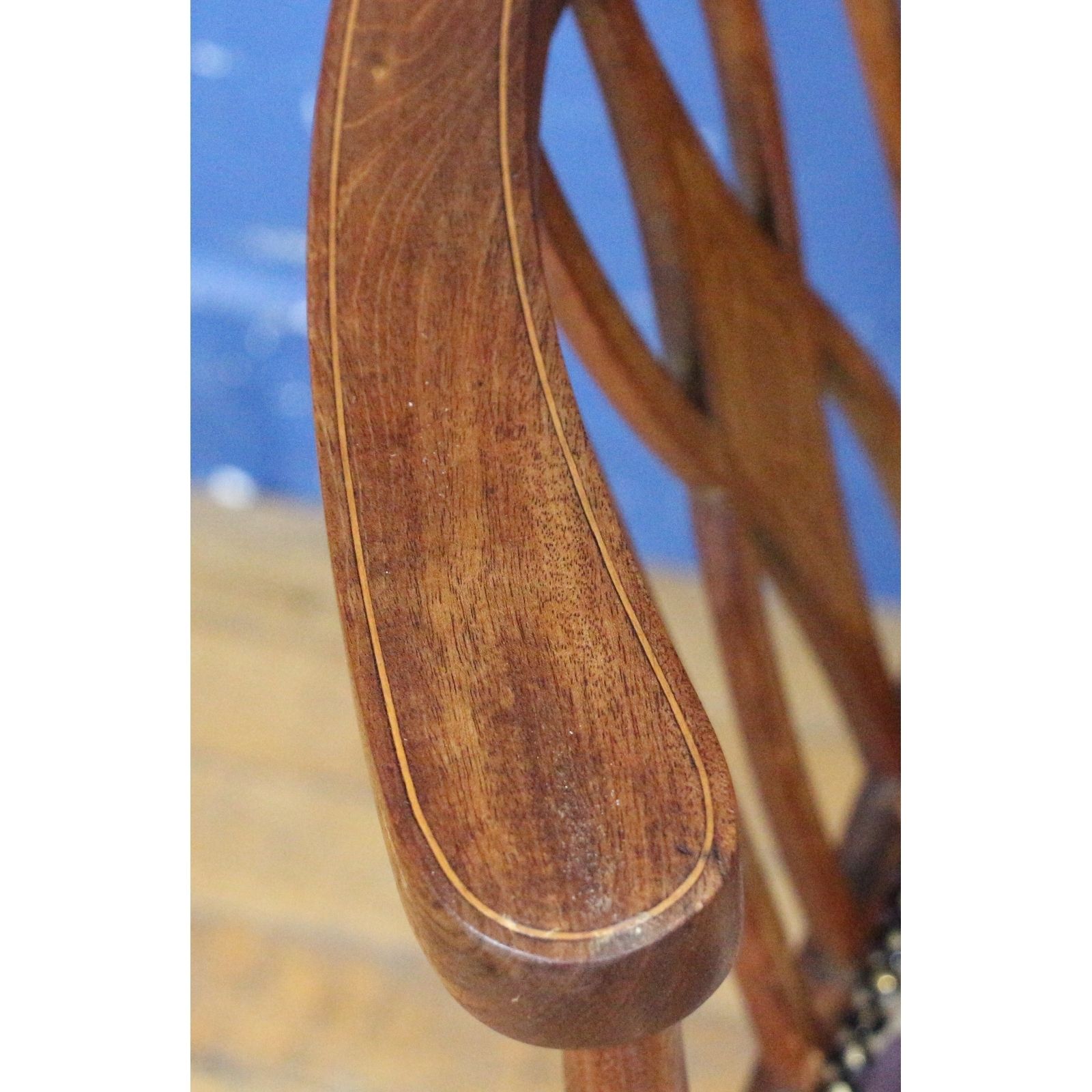An Edwardian Inlaid Mahogany Serpentine Fronted Corner Chair Freshly Reupholstered photo Furniture
