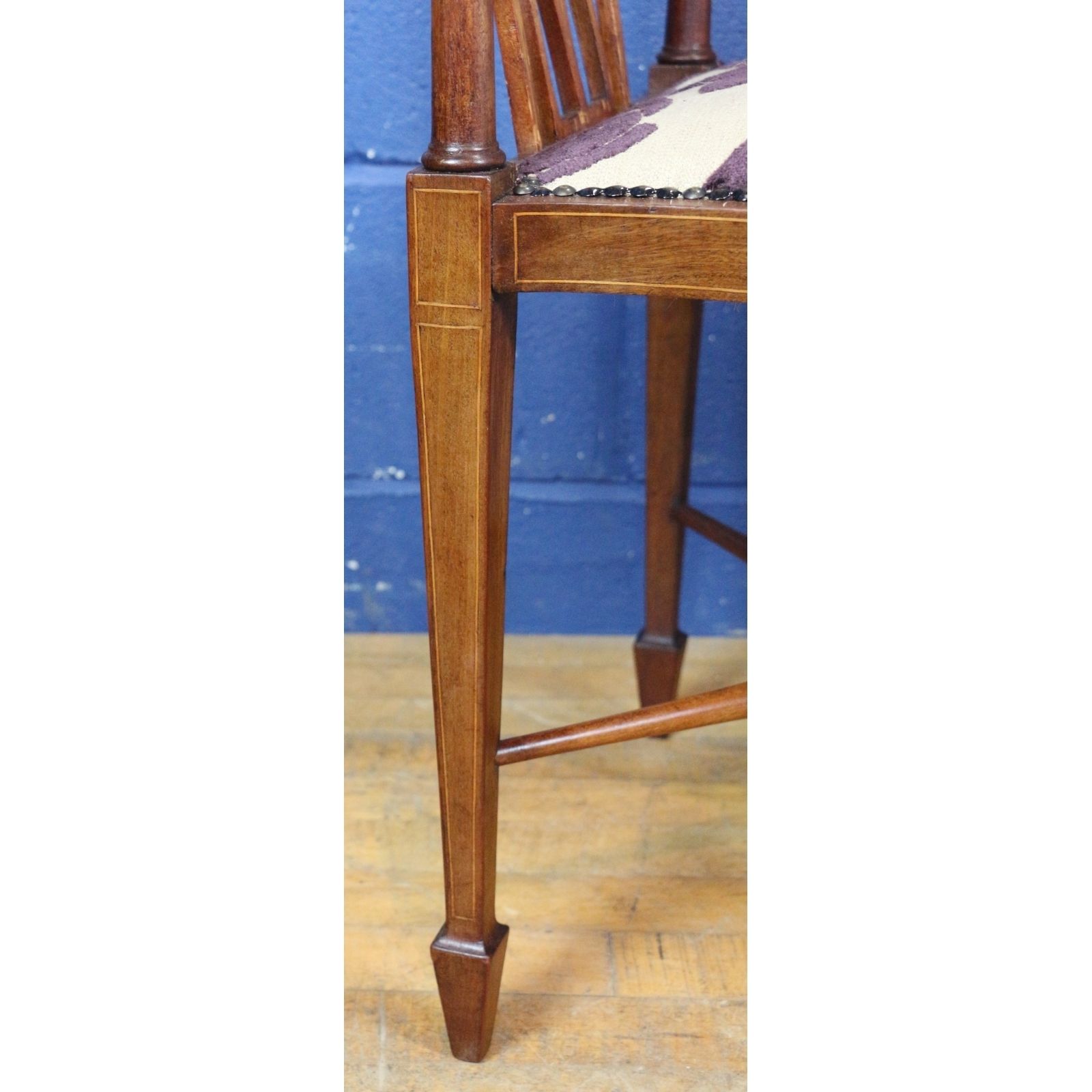 An Edwardian Inlaid Mahogany Serpentine Fronted Corner Chair Freshly Reupholstered photo buy