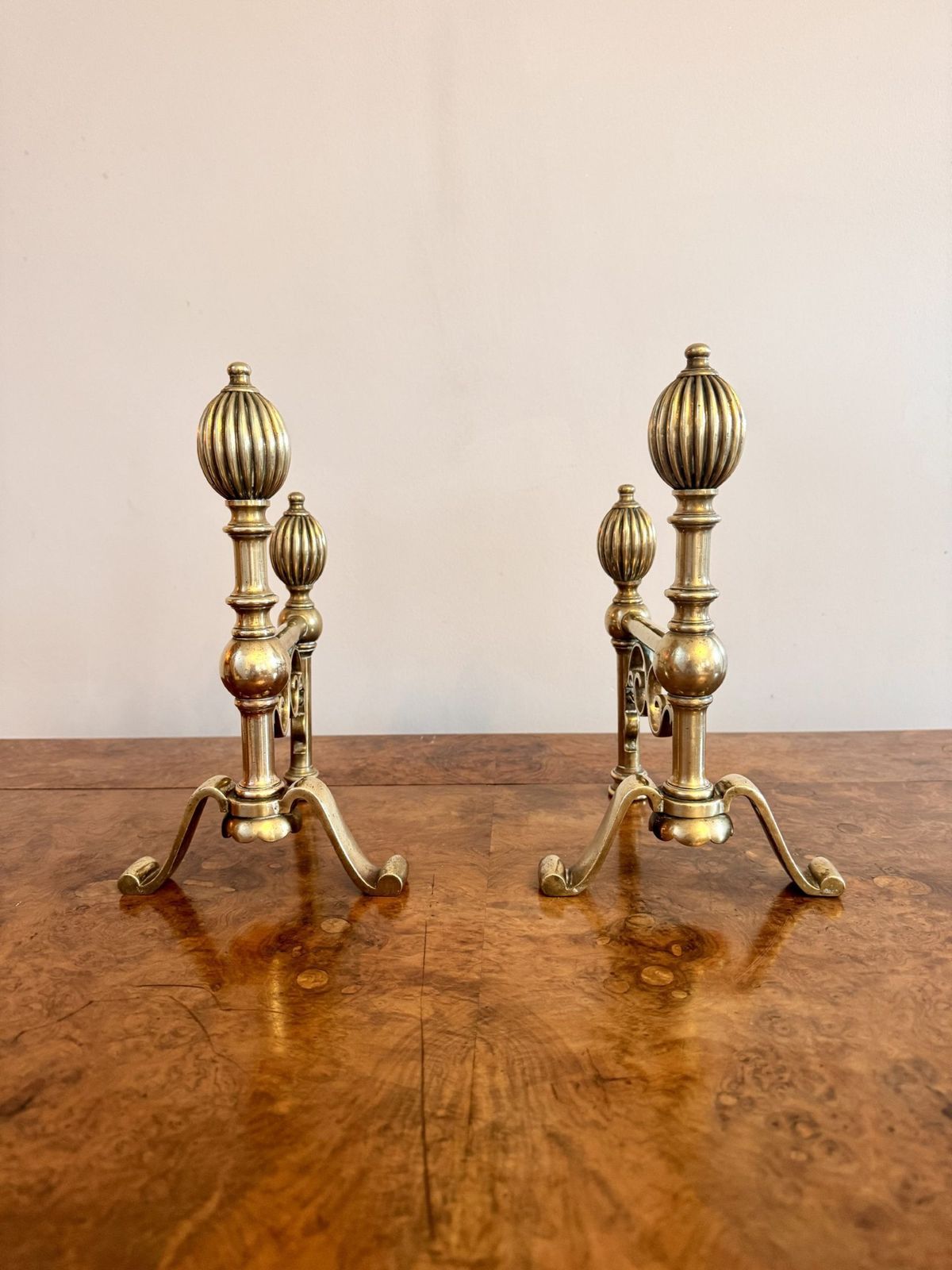 Fine Quality Pair Of Georgian Brass Fire Dogs photo furniture