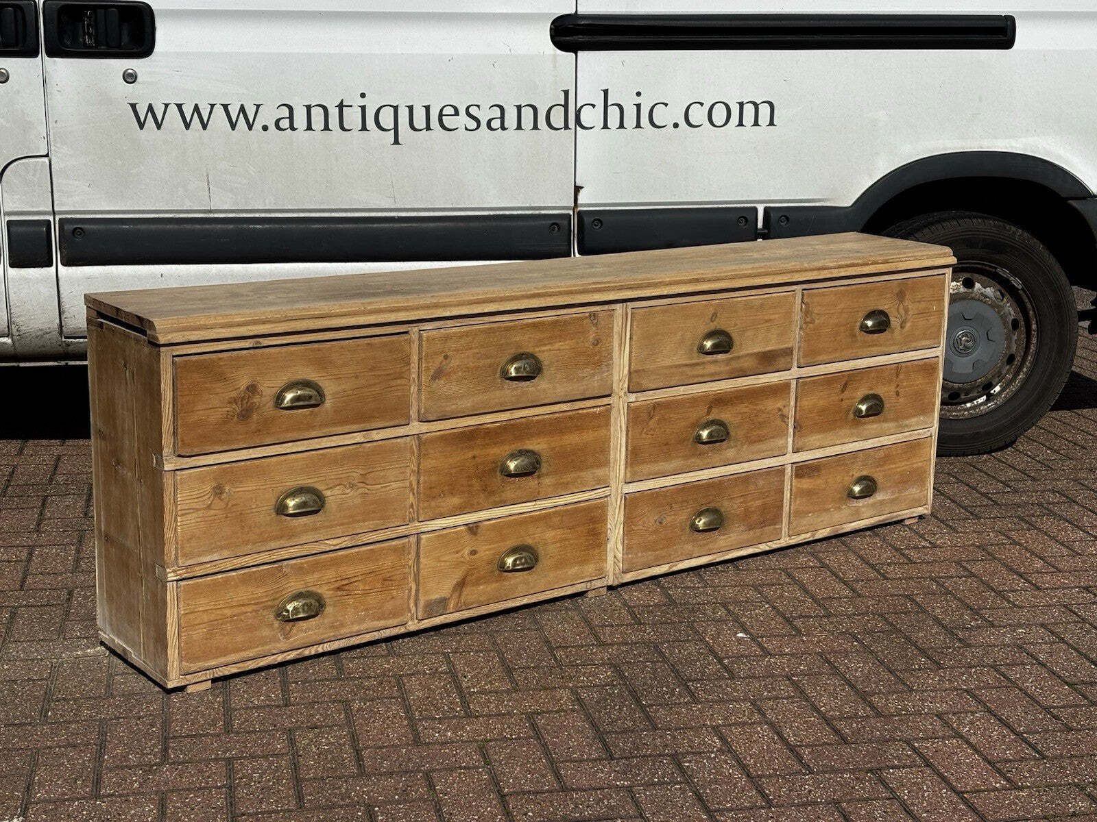 Pine Bank Of 12 Deep Shop Drawers. Perfect For A Large Tv To Sit On. photo Furniture