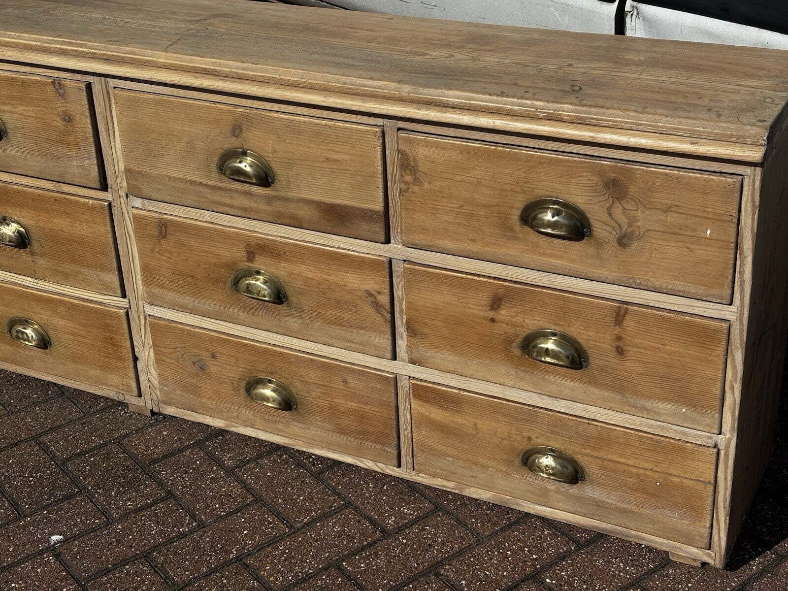 Pine Bank Of 12 Deep Shop Drawers. Perfect For A Large Tv To Sit On. photo buy