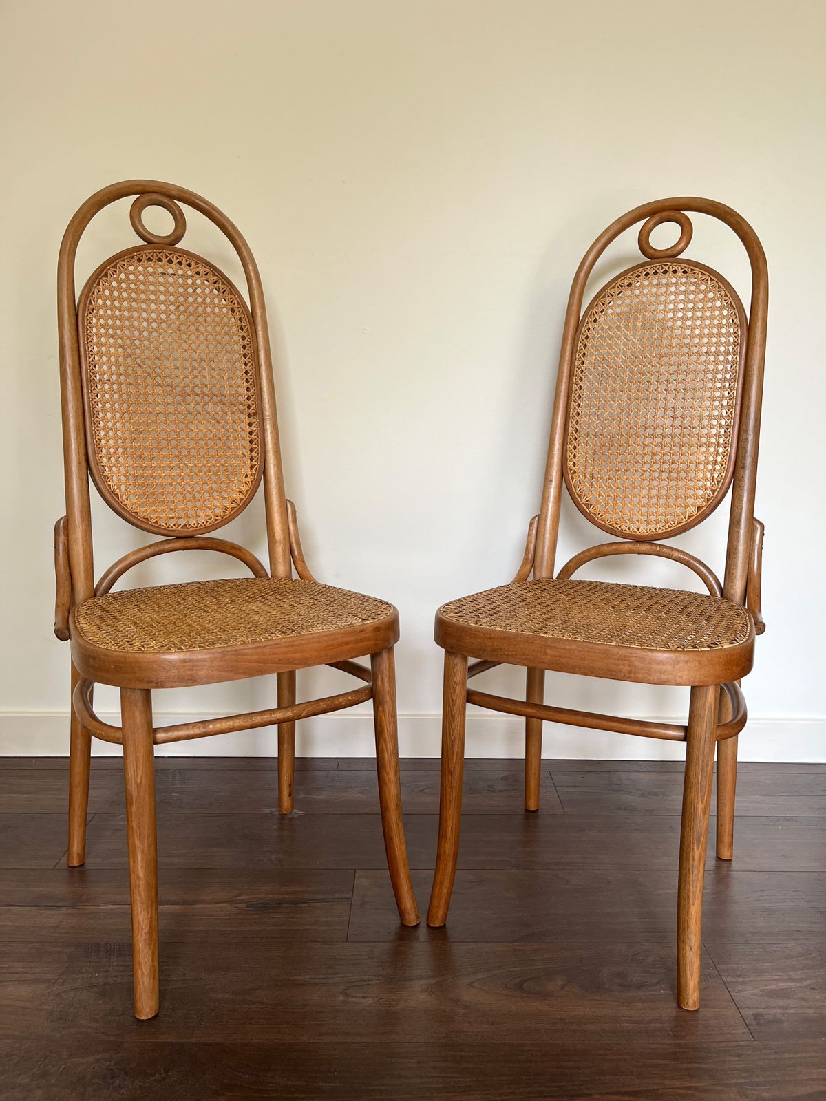 4 1960's Beech Bentwood Cane Dining Chairs By Dinette In The Thonet 'Long John' No.17 Style photo furniture