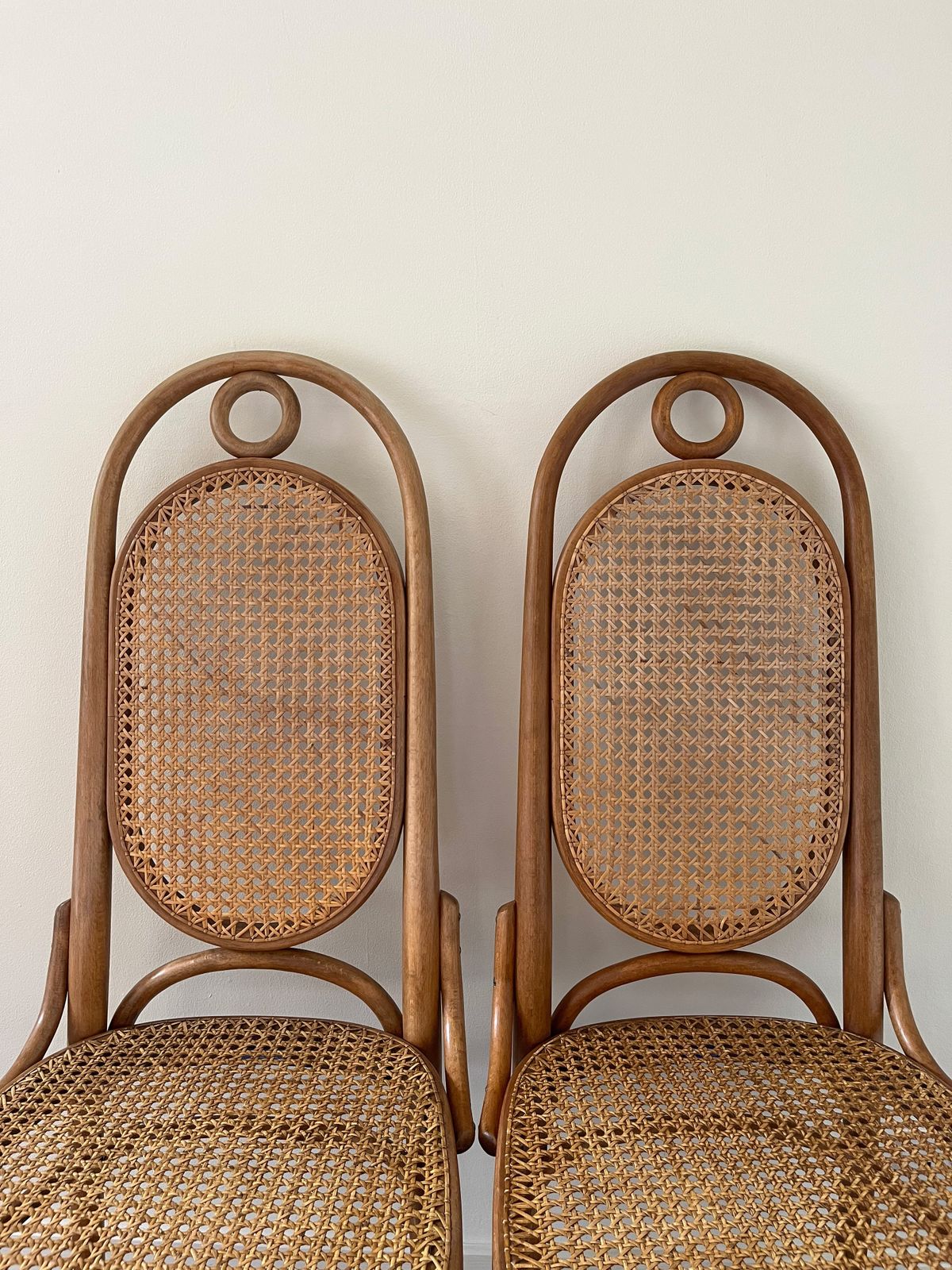 4 1960's Beech Bentwood Cane Dining Chairs By Dinette In The Thonet 'Long John' No.17 Style photo buy