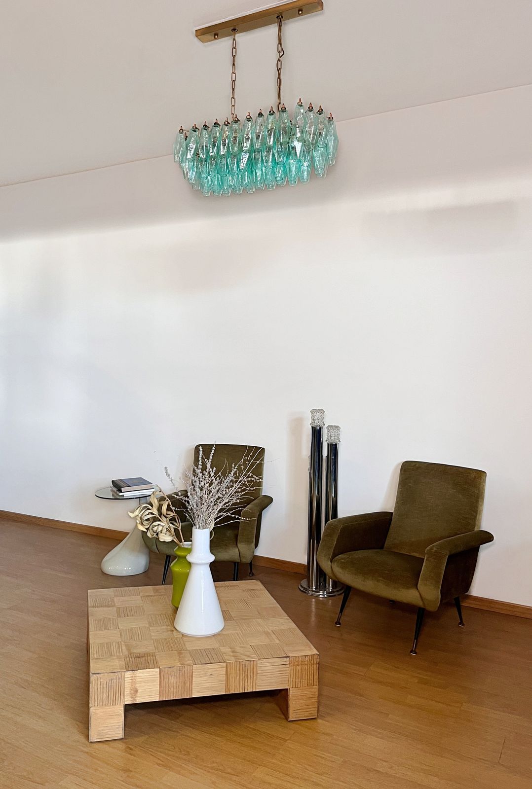 Elegant Murano Poliedri Chandelier   Carlo Scarpa   84 Turquoise Glasses photo for sale
