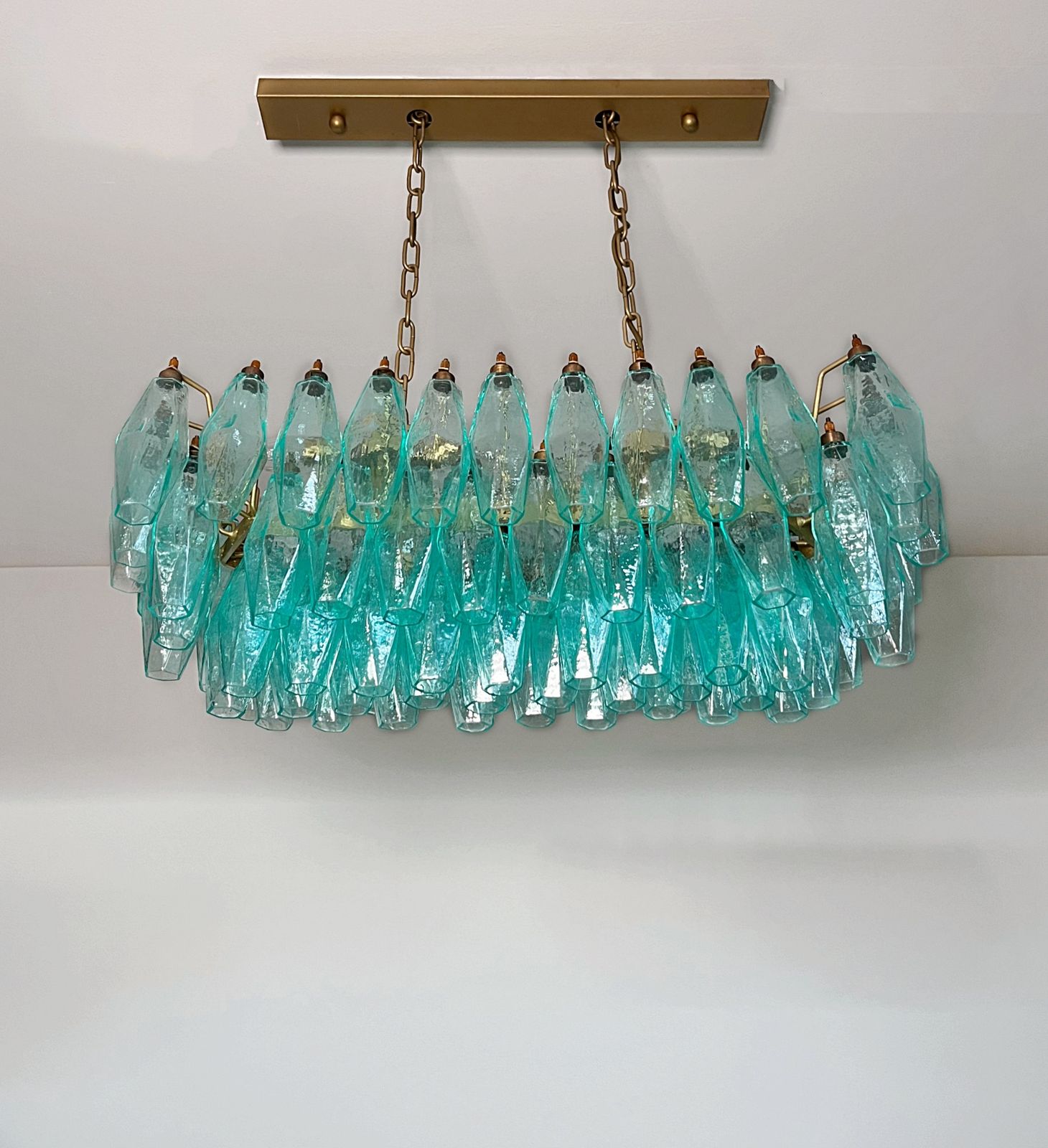 Elegant Murano Poliedri Chandelier   Carlo Scarpa   84 Turquoise Glasses photo vinterior