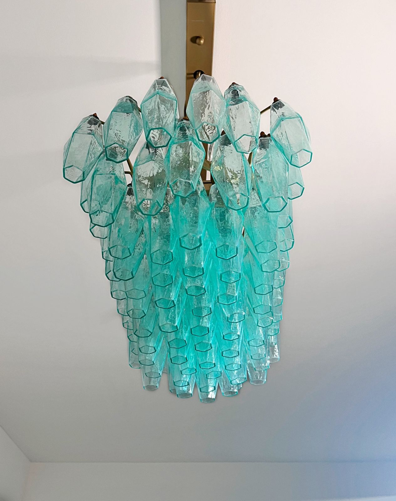 Elegant Murano Poliedri Chandelier   Carlo Scarpa   84 Turquoise Glasses photo buy