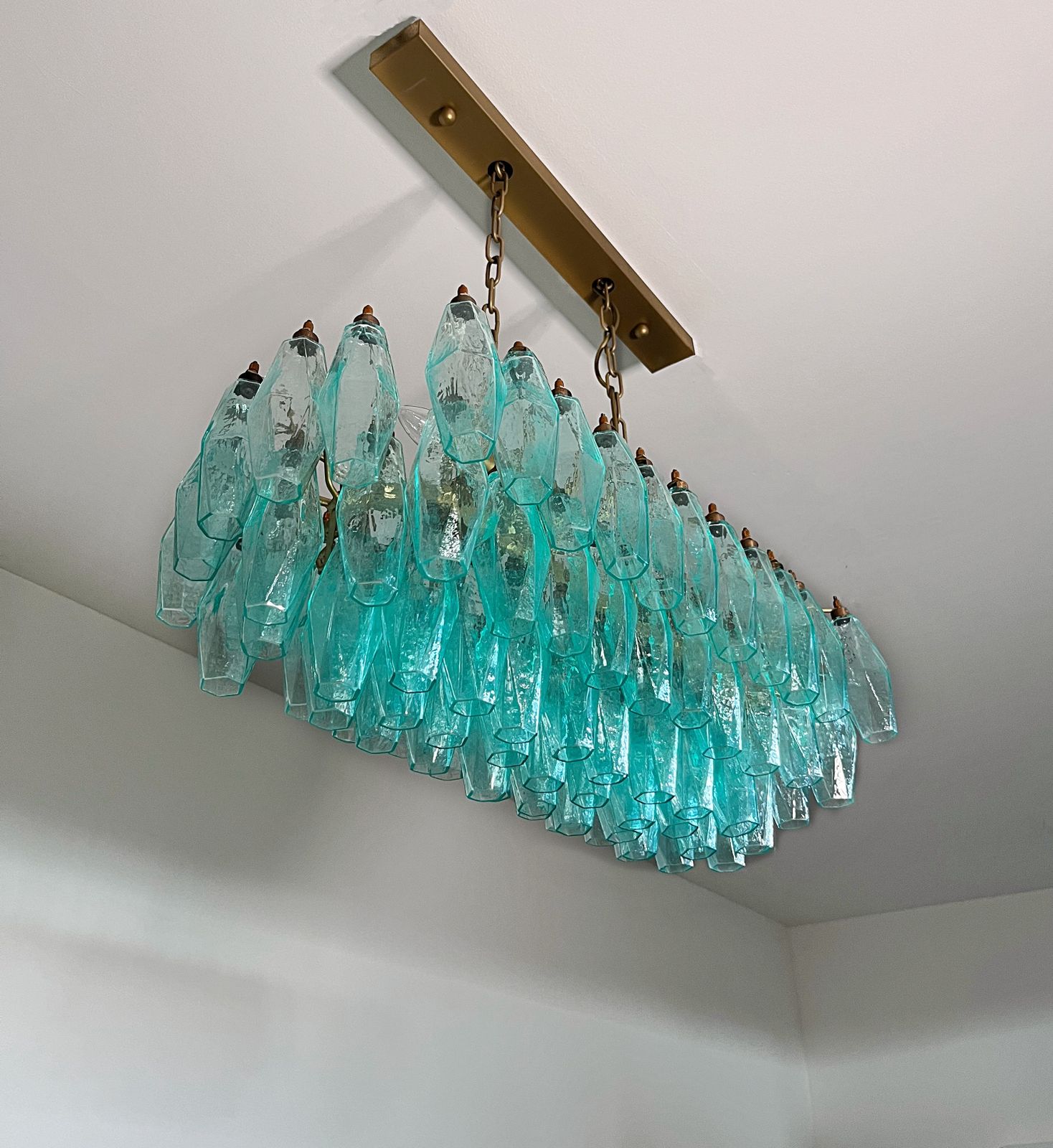 photo furniture Elegant Murano Poliedri Chandelier   Carlo Scarpa   84 Turquoise Glasses