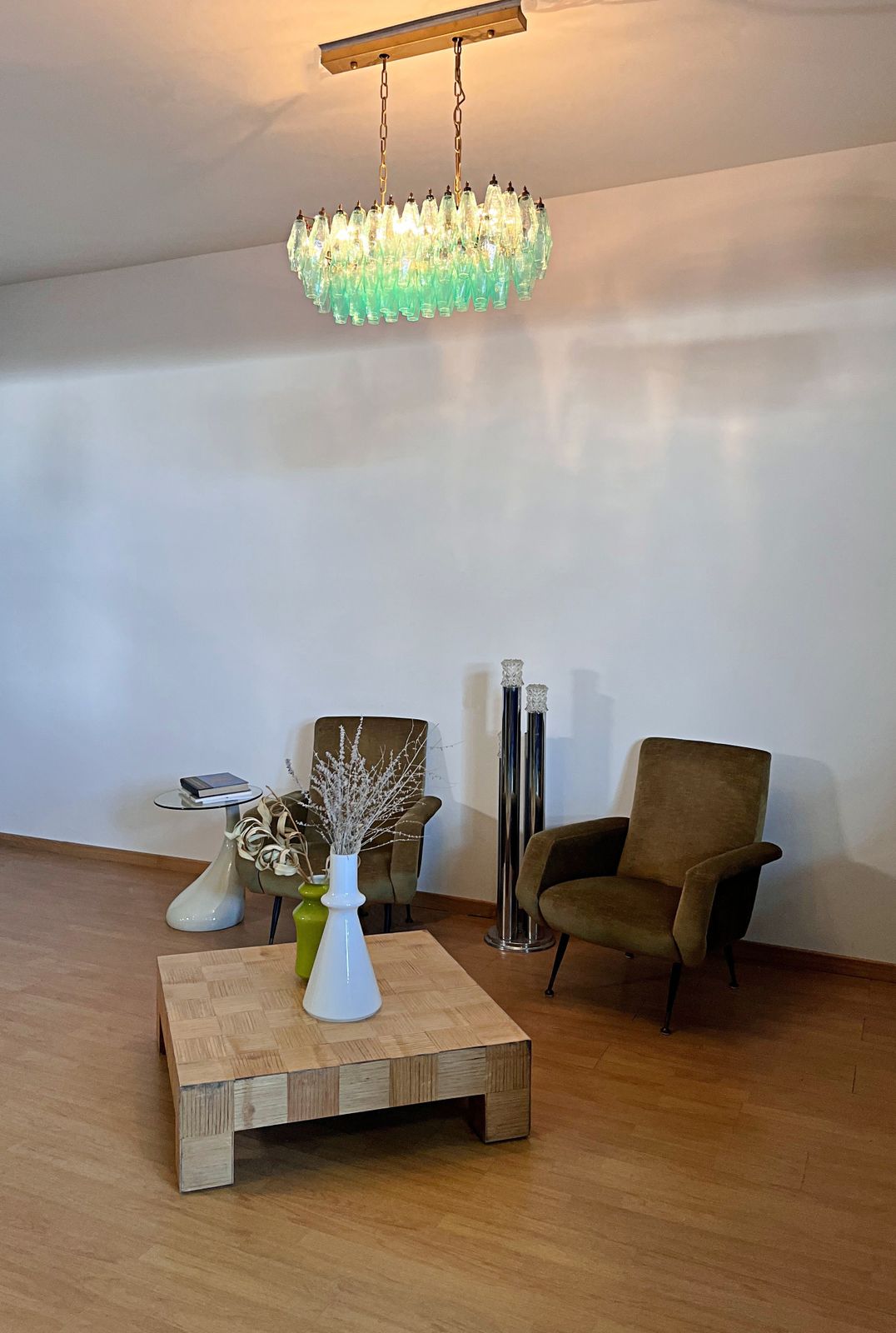 1670.0 Elegant Murano Poliedri Chandelier   Carlo Scarpa   84 Turquoise Glasses photo