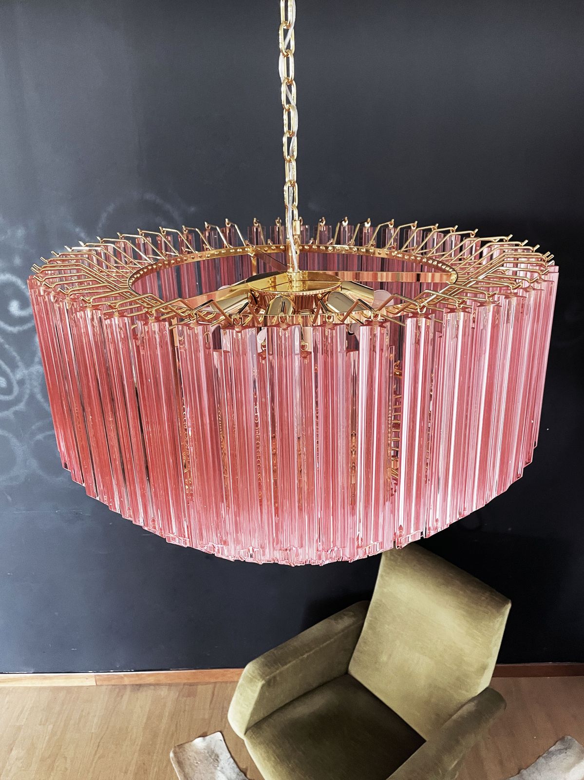 Modern Quadriedri Murano Glass Chandelier   265 Pink Prism   Gold Frame photo Lighting