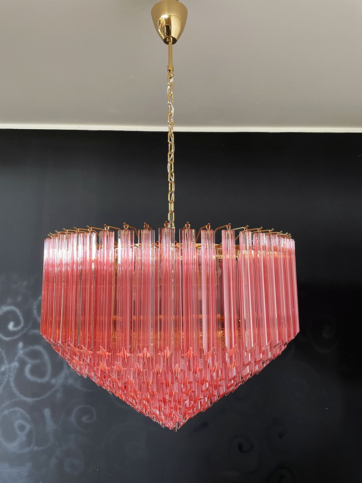 Modern Quadriedri Murano Glass Chandelier   265 Pink Prism   Gold Frame photo 4600.0