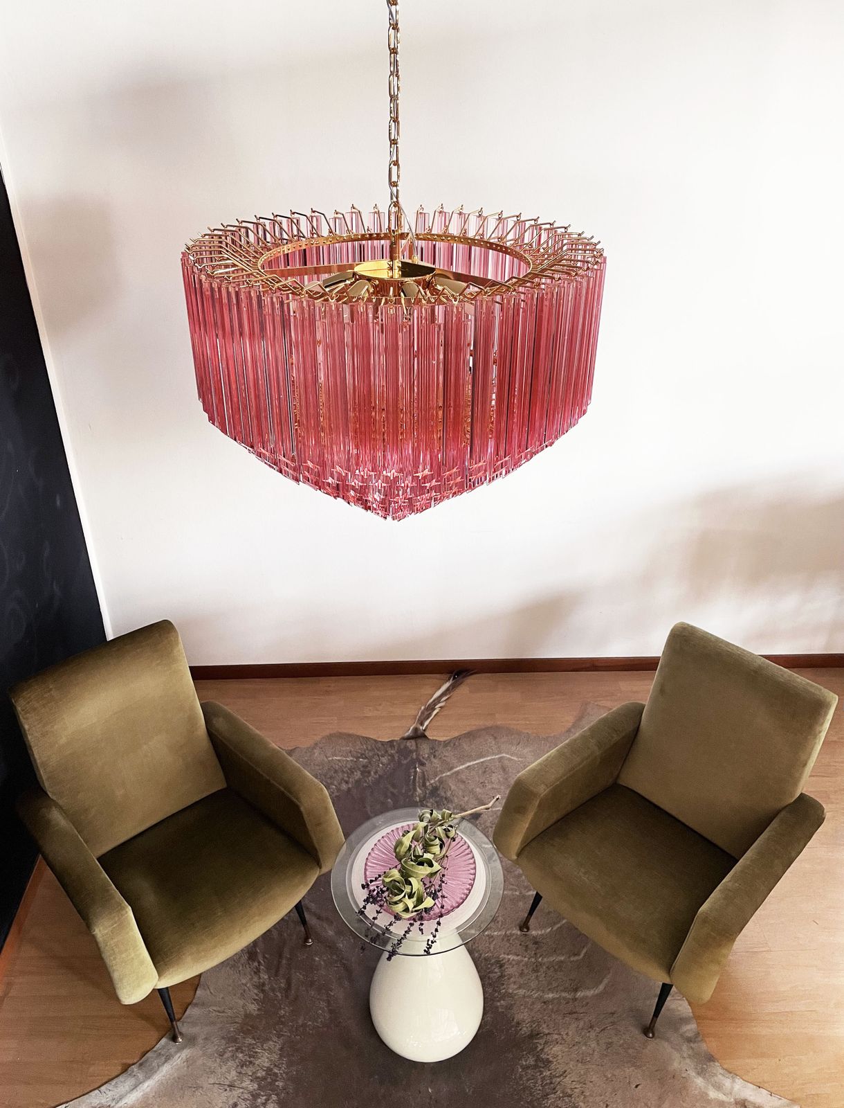 Modern Quadriedri Murano Glass Chandelier   265 Pink Prism   Gold Frame photo vintage