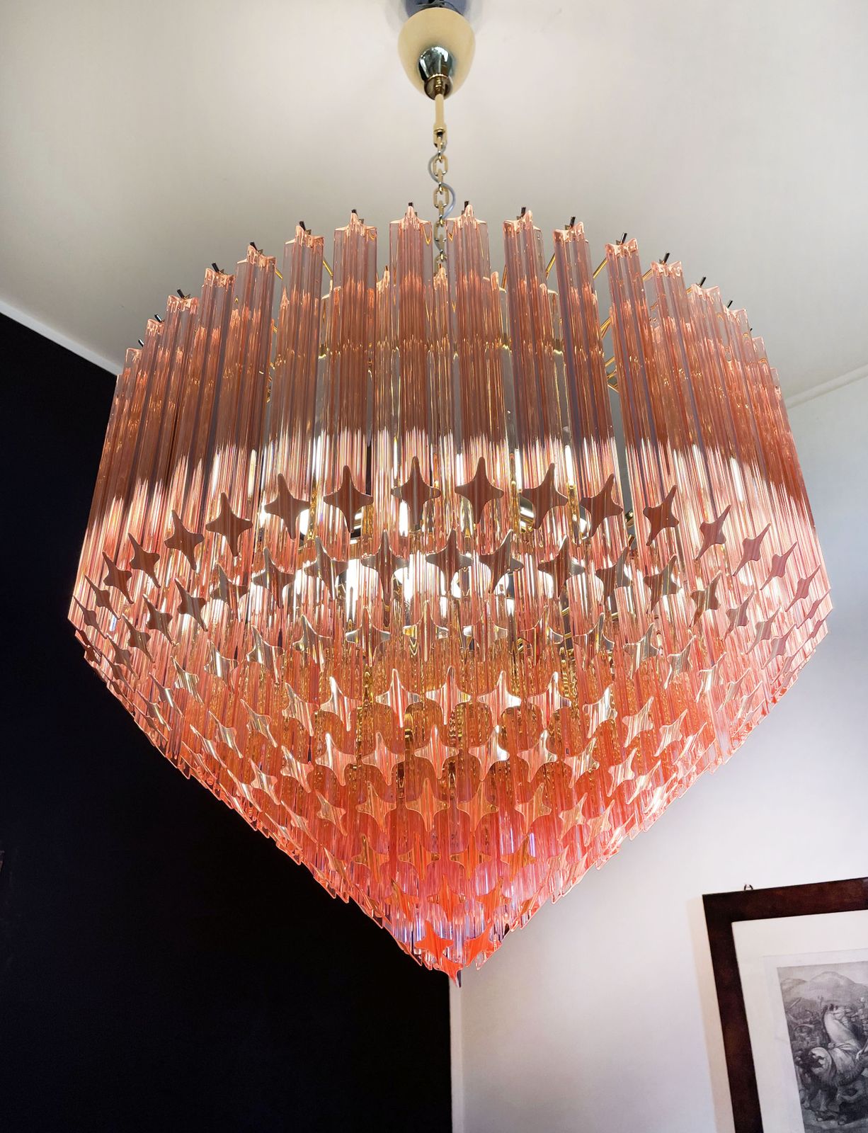 Lighting Modern Quadriedri Murano Glass Chandelier   265 Pink Prism   Gold Frame photo