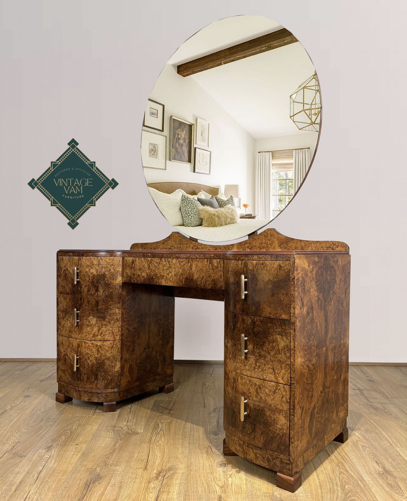 Art Deco Bedroom Suite, Dressing Table, Amoire, Bedsides photo for sale