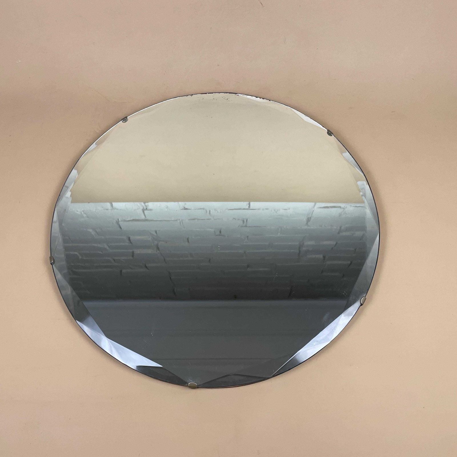 Round Bevelled Wall Mirror Frameless Vintage Wood Back Mid Century Minimalist Art Deco Antique Style Hanging Chain Mirror Home Decor.