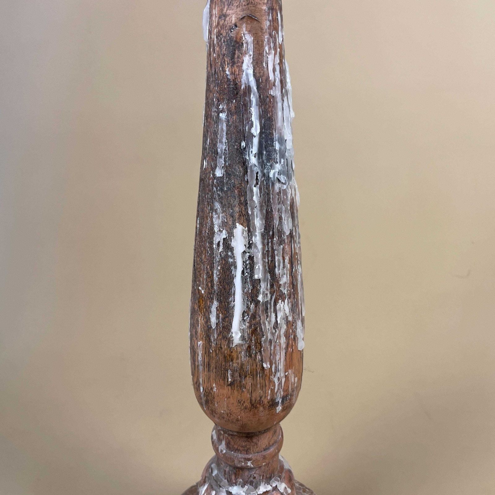 Large Vintage Wooden Candlestick Holder Indian Hand Carved Candle Stick Old Wax Table Display Piece Prop. photo for sale