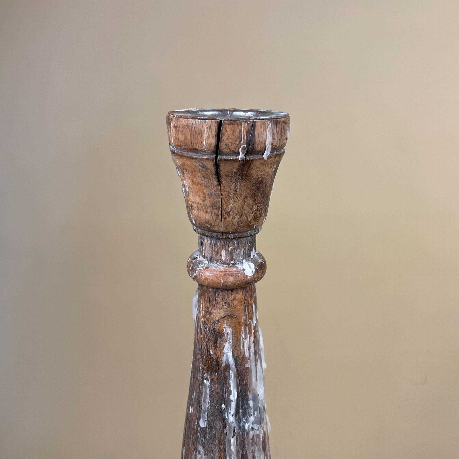 Large Vintage Wooden Candlestick Holder Indian Hand Carved Candle Stick Old Wax Table Display Piece Prop. photo Home Decor