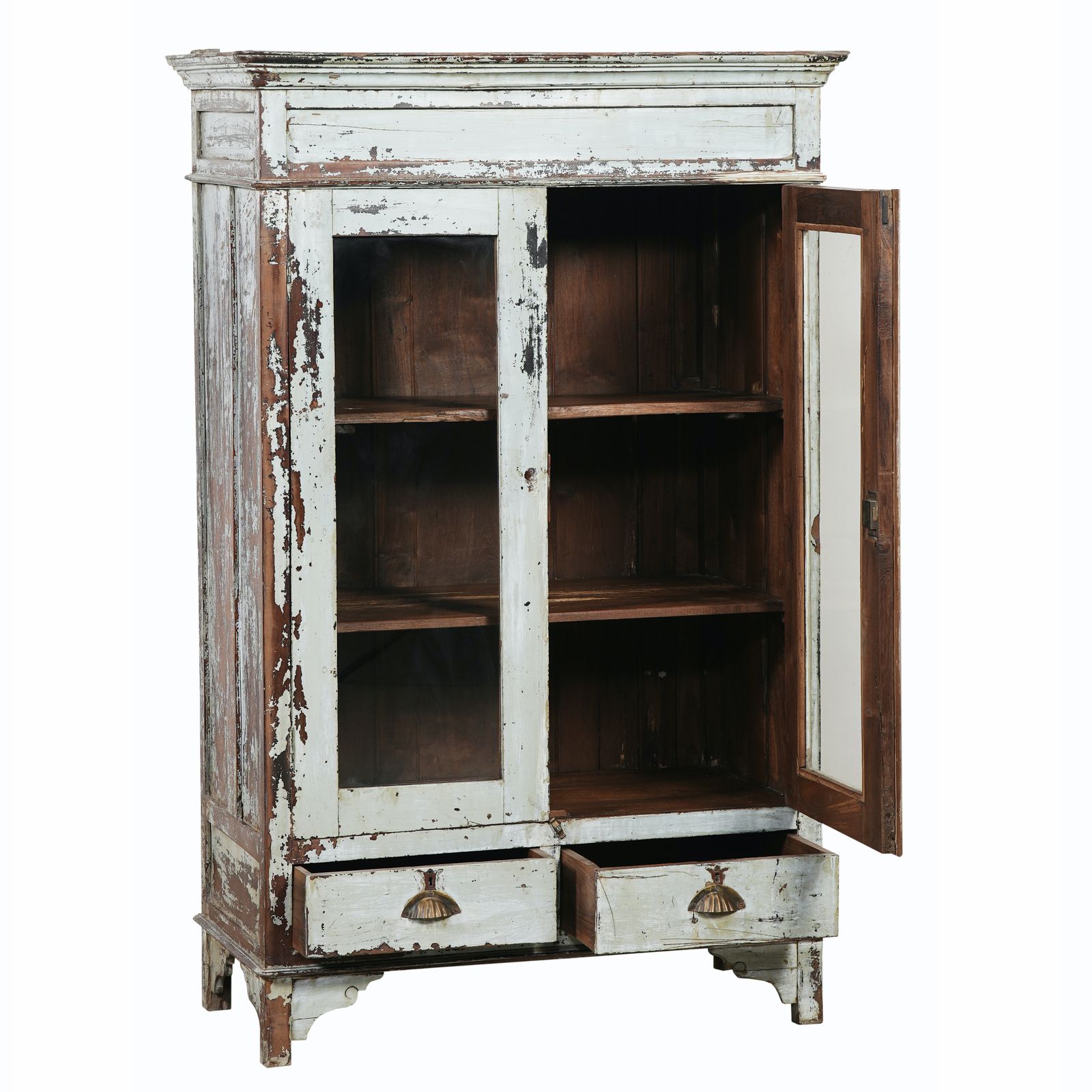 Asha Vintage Reclaimed Indian Glass Cabinet photo for sale
