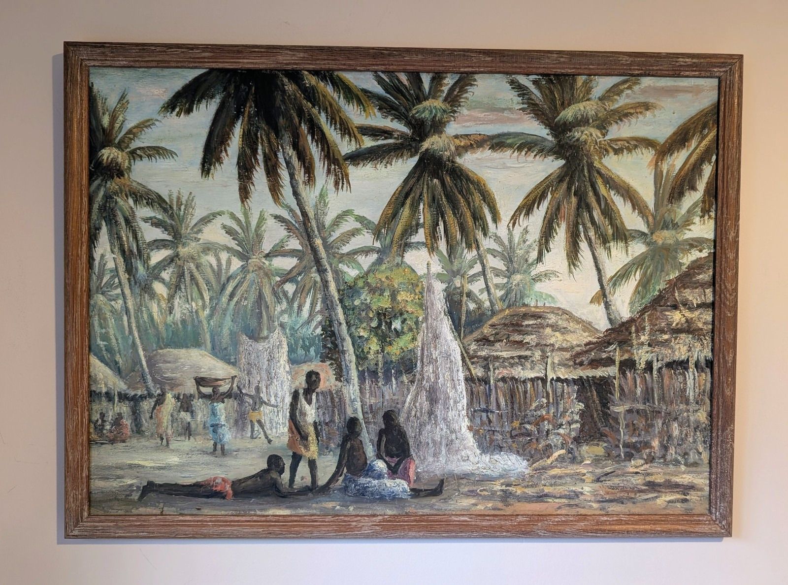 Otto Klar Oil Painting South Africa African Village Interest Mid Century photo furniture