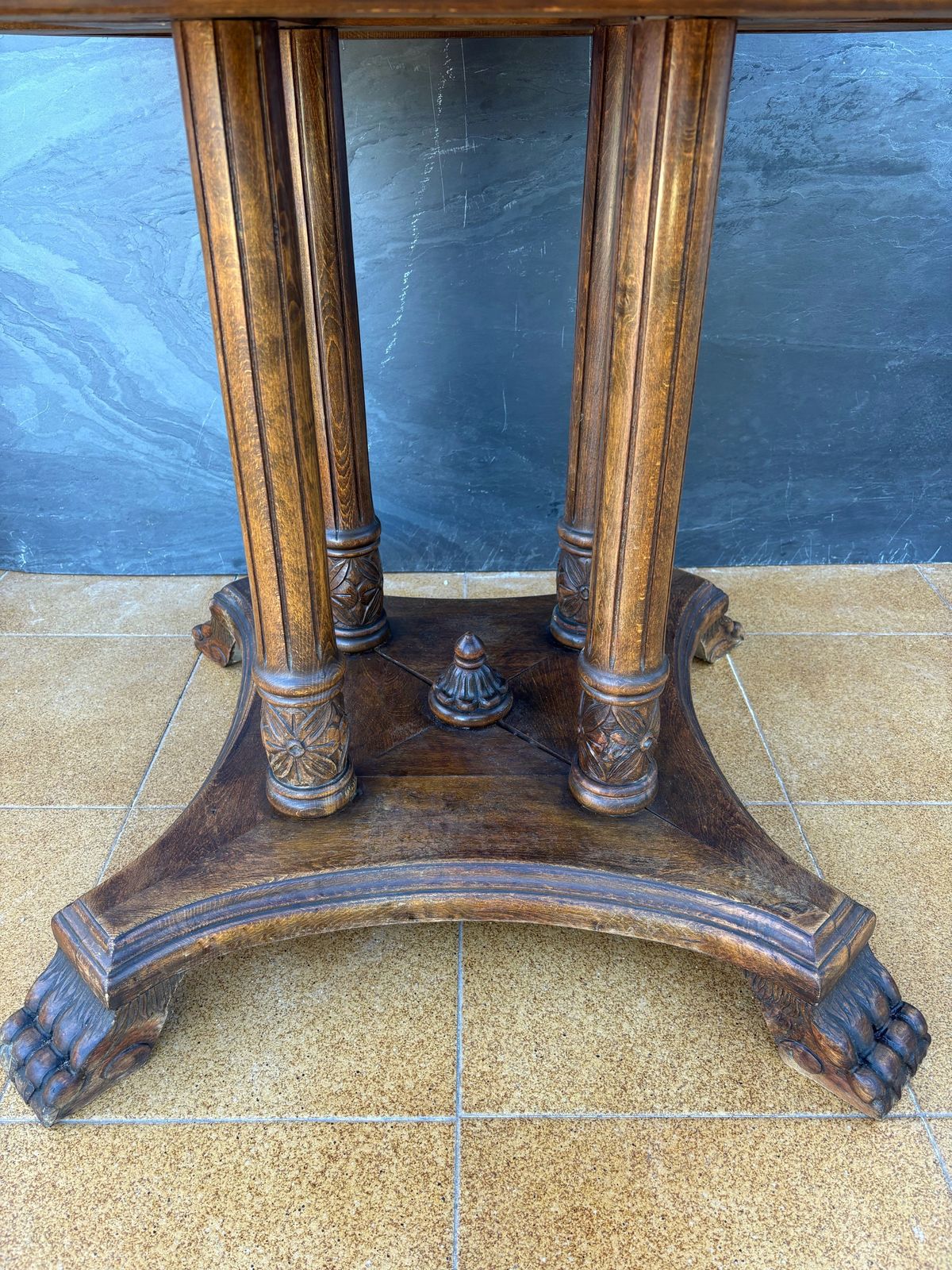 Spanishneoclassical Revival Round Hardwood Table, Early 20th Century photo vintage
