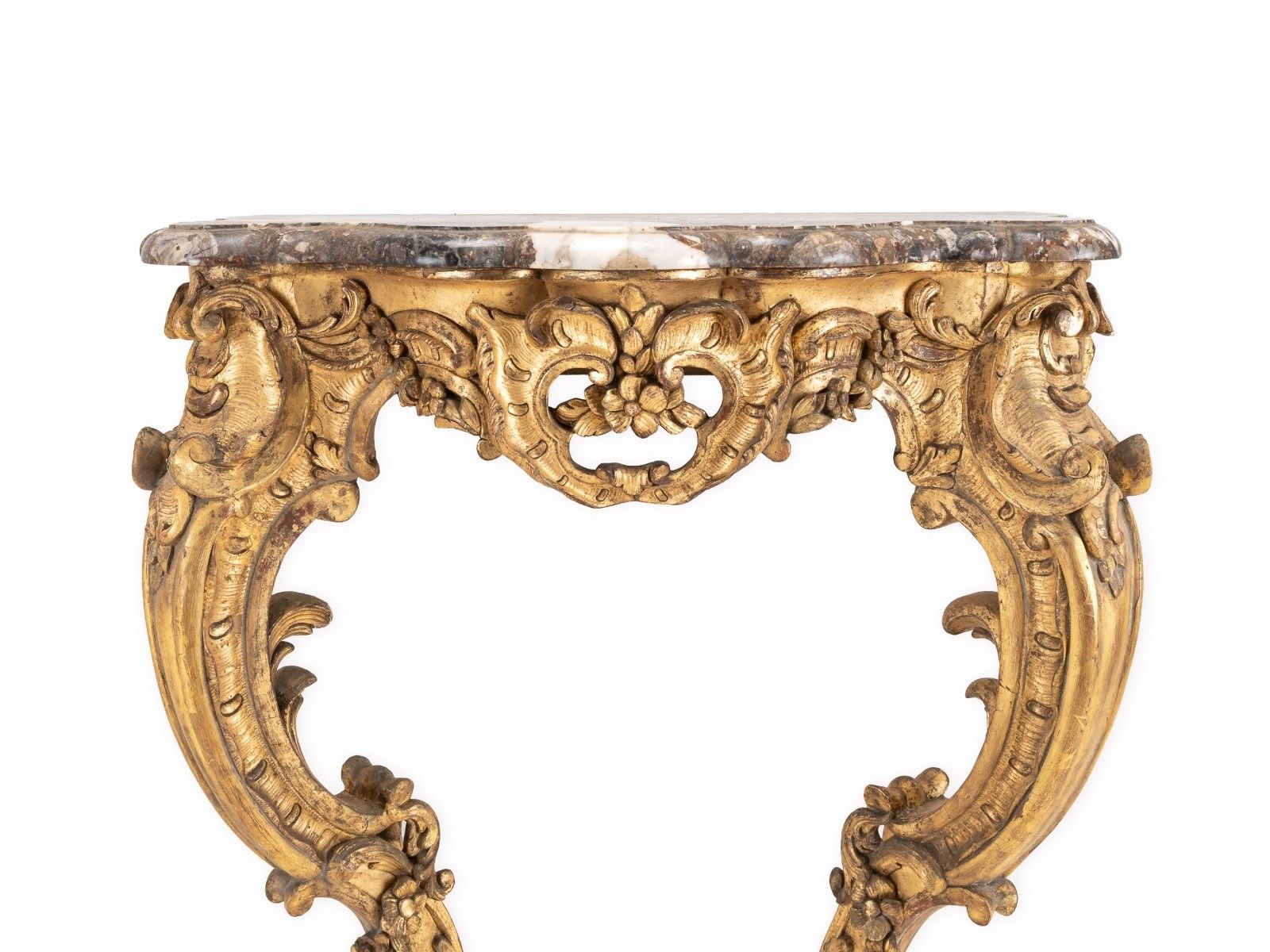 C19th Rococo Revival Giltwood Console Table With Breccia Marble Top, C.1840 1860 photo furniture