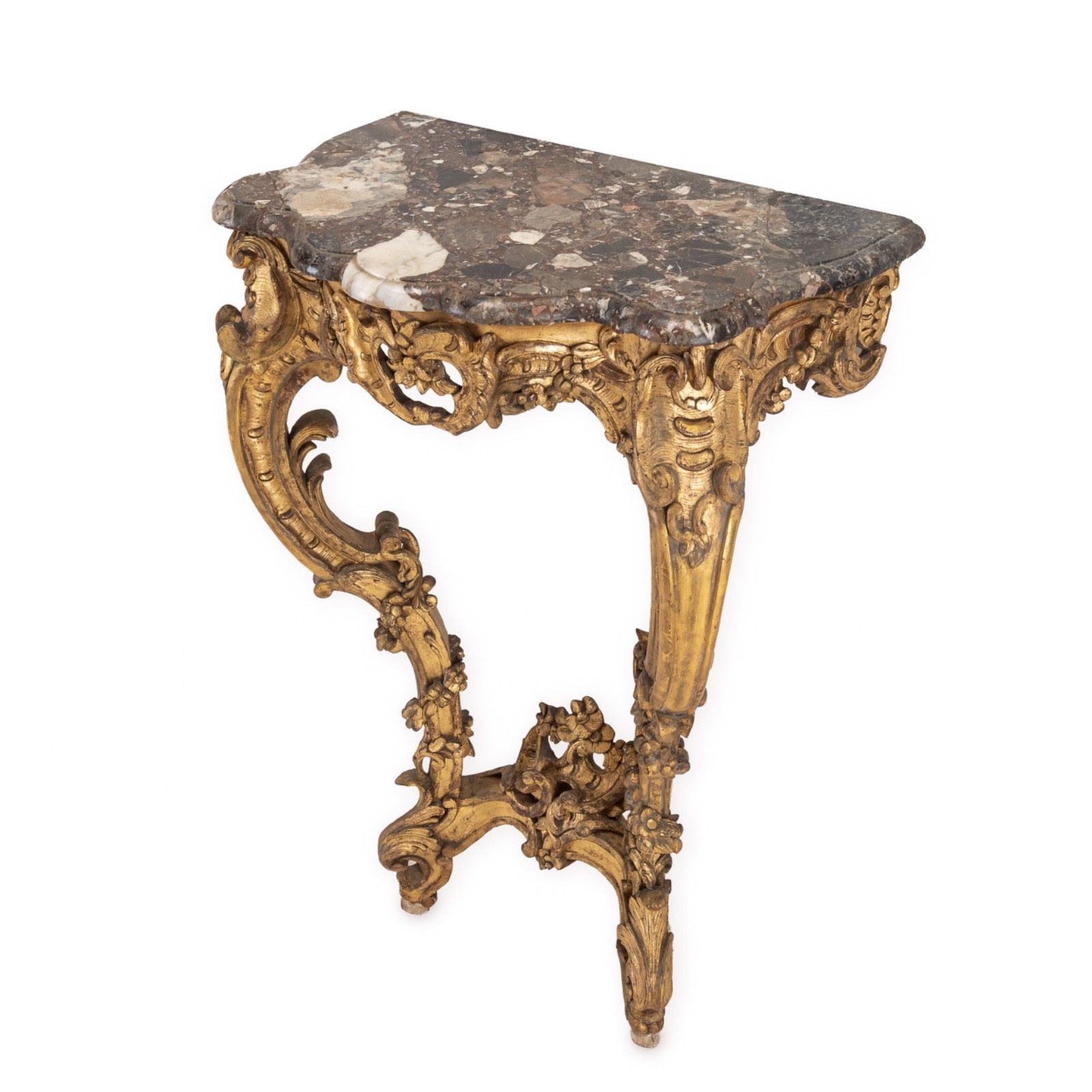 C19th Rococo Revival Giltwood Console Table With Breccia Marble Top, C.1840 1860 photo 1780.0