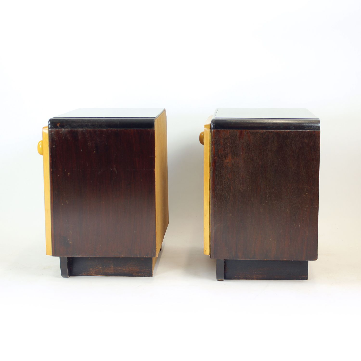 Mid Century Bedside Tables With Glass Tops, Czechoslovakia 1960s photo vintage