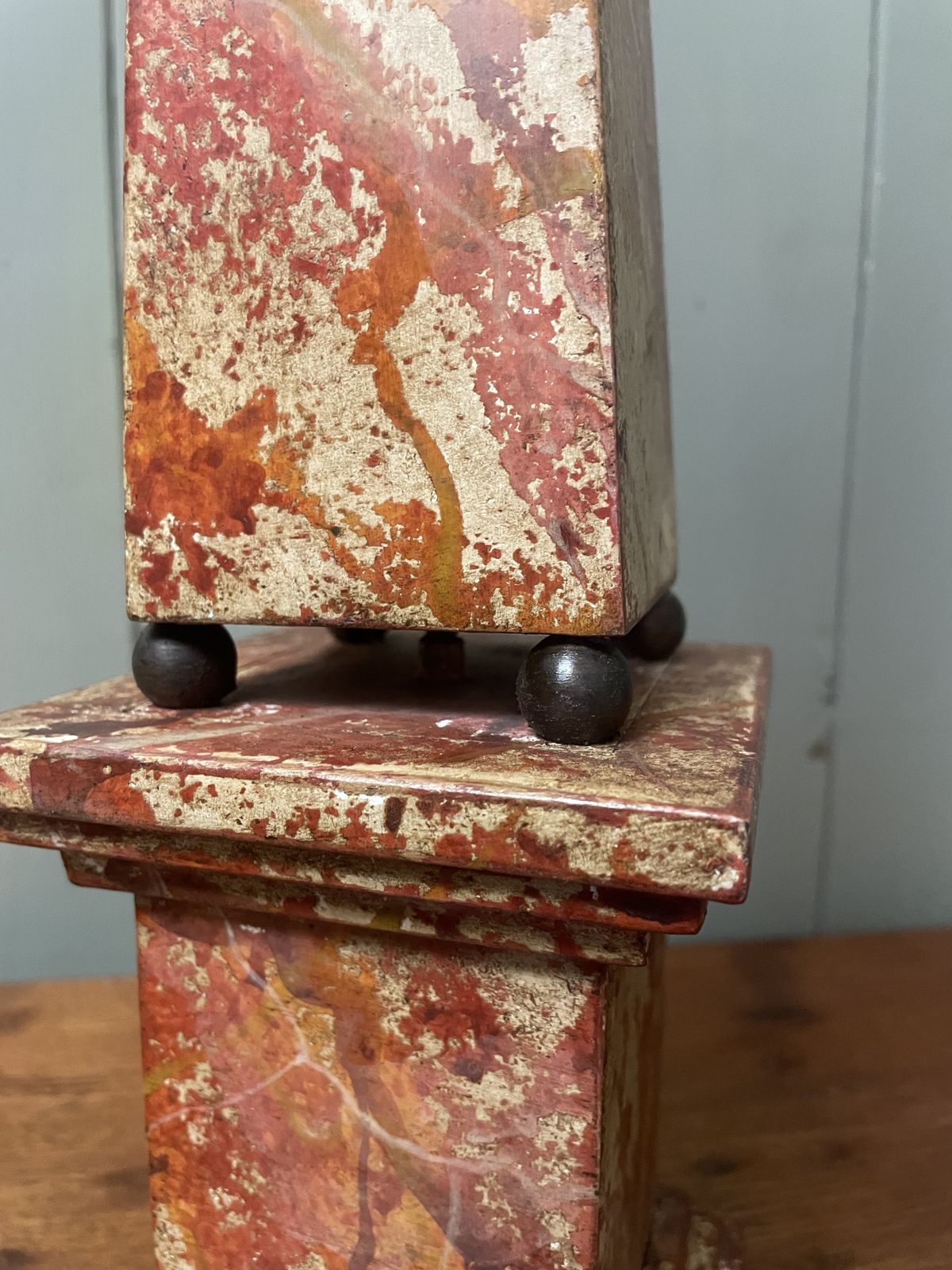 Antique Florentine Grand Tour Faux Red Marble Wooden Obelisk photo for sale
