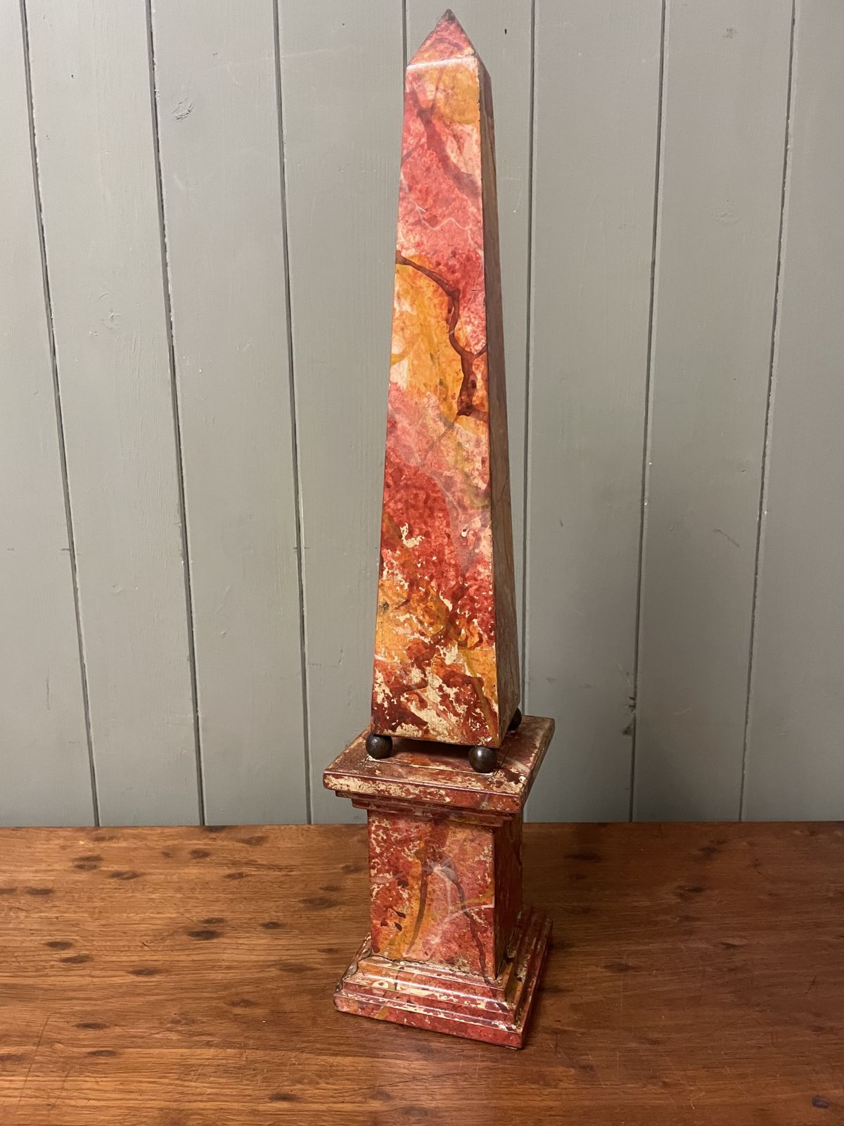 Antique Florentine Grand Tour Faux Red Marble Wooden Obelisk