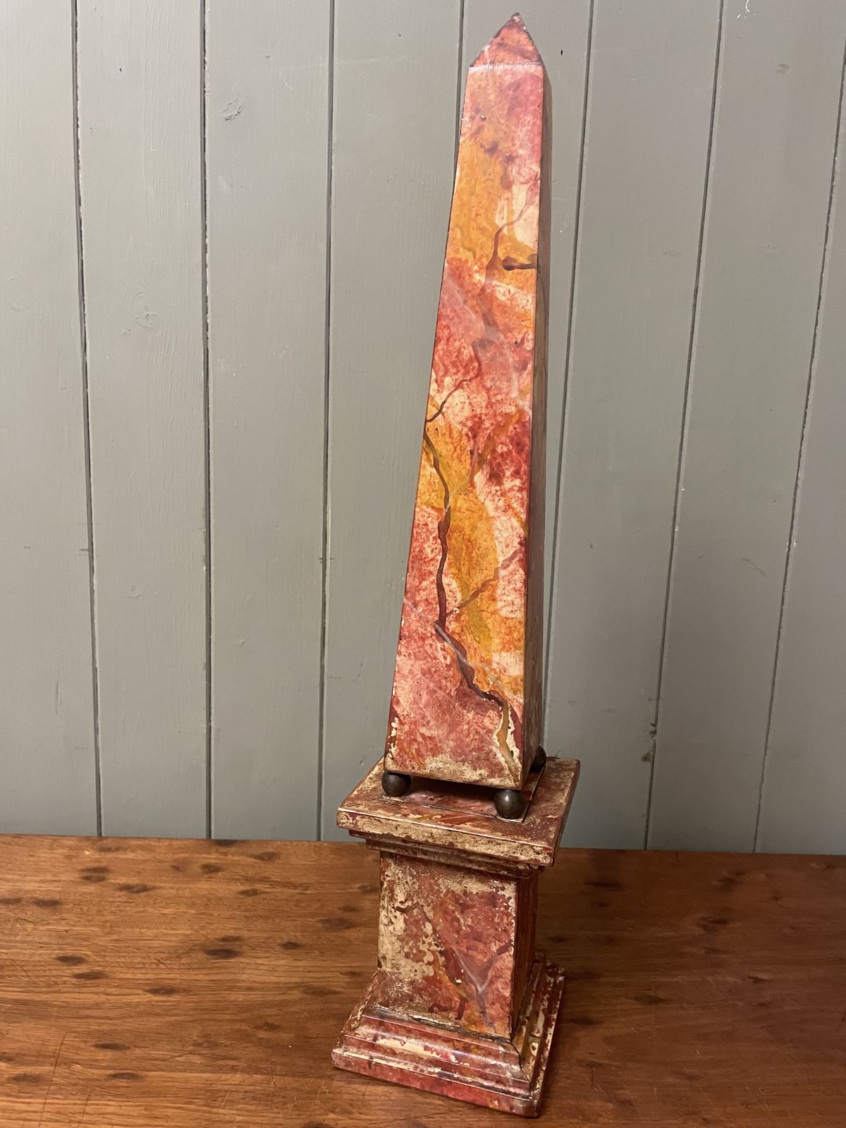 Antique Florentine Grand Tour Faux Red Marble Wooden Obelisk photo Home Decor
