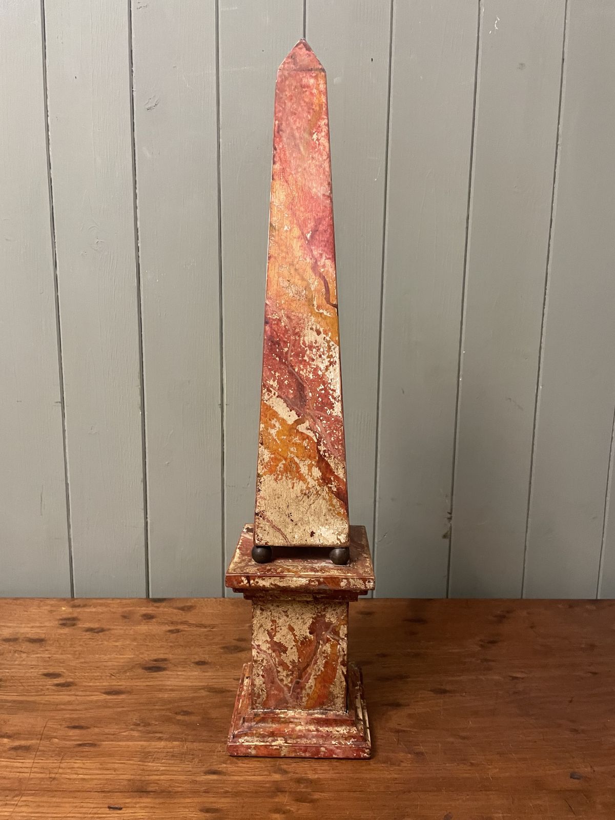 Antique Florentine Grand Tour Faux Red Marble Wooden Obelisk photo 245.0