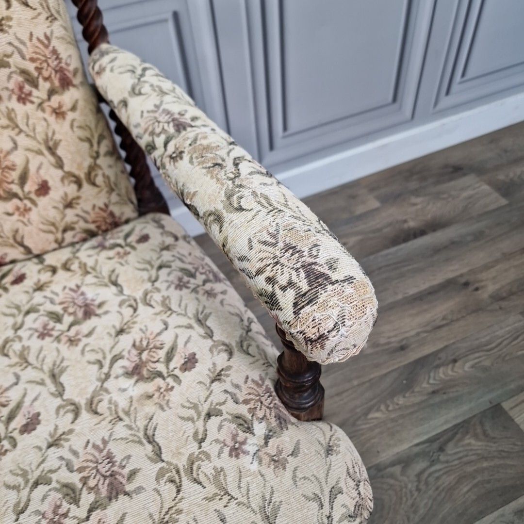 Antique Armchair Barley Twist Chair Upholstered High Back Victorian photo vintage