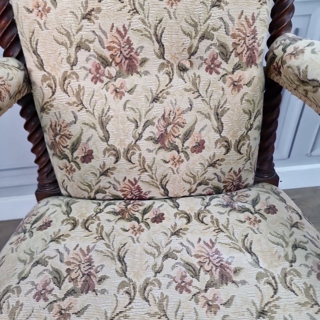 photo buy Antique Armchair Barley Twist Chair Upholstered High Back Victorian