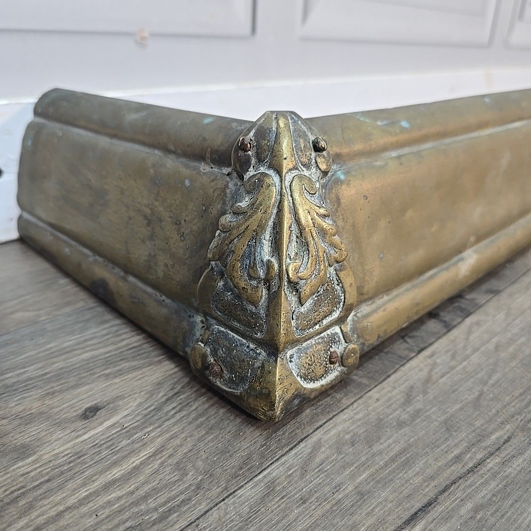 Antique Brass Fire Fender  Edwardian Rustic Hearth Surround Decorative Fireplace photo for sale