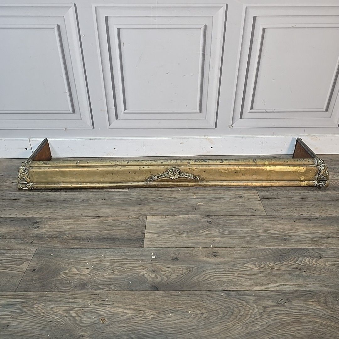 Antique Brass Fire Fender  Edwardian Rustic Hearth Surround Decorative Fireplace photo vinterior