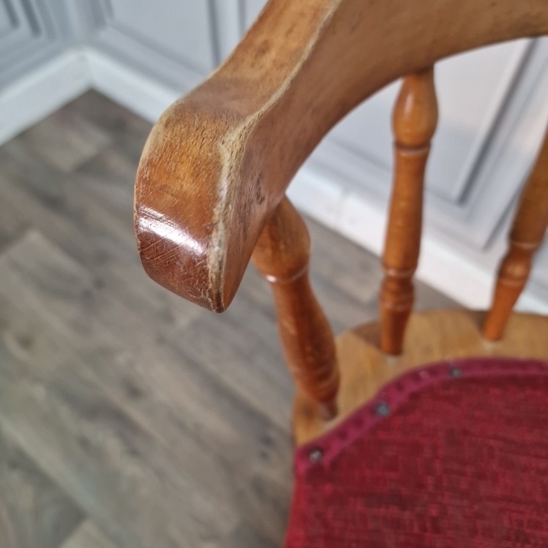 Vintage Wooden Captains Chair – Spindle Back Smokers Bow Seat Pub Desk Retro photo buy