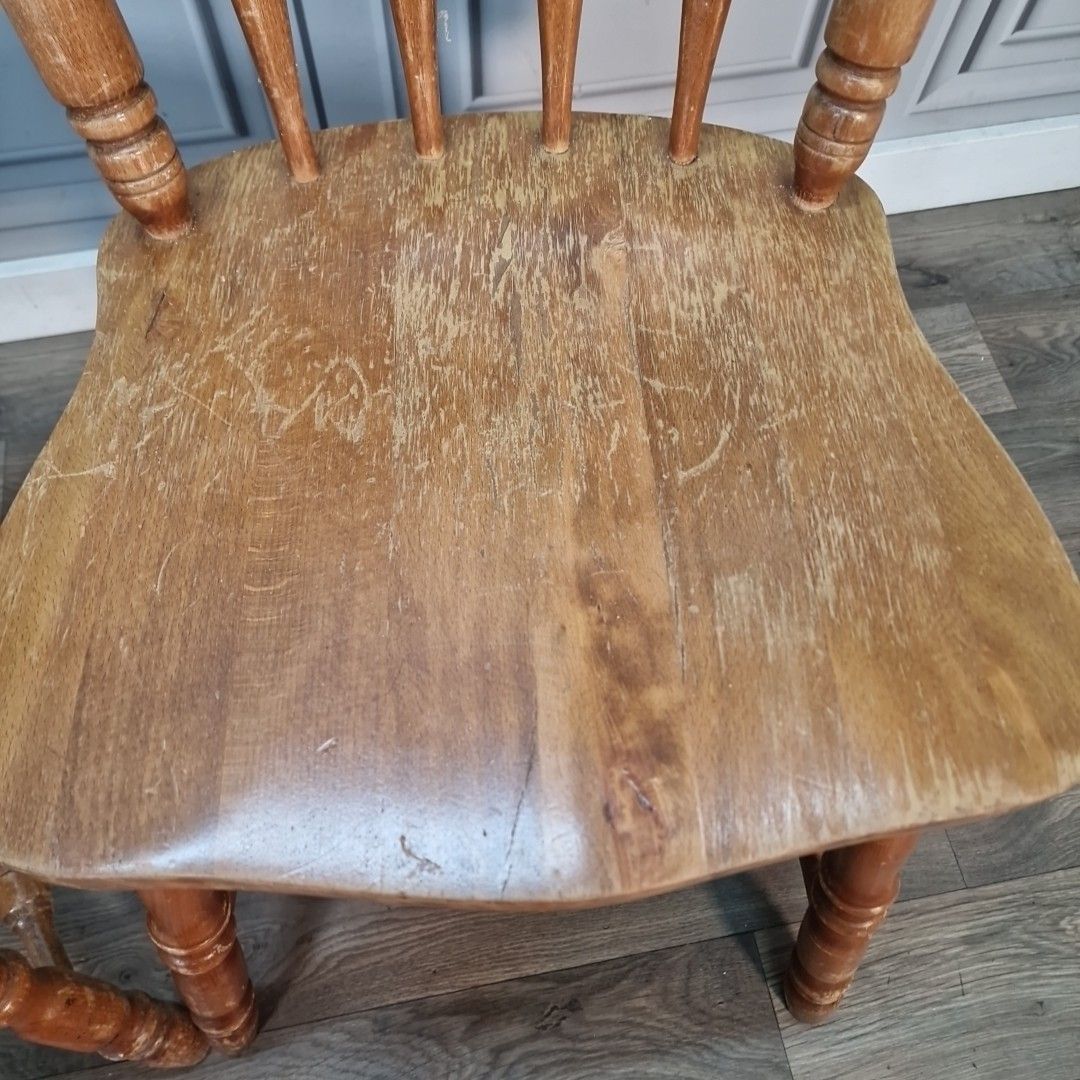 Vintage Dining Chairs Farmhouse Spindle Back – Pair Carved & Turned Wood Retro photo vinterior